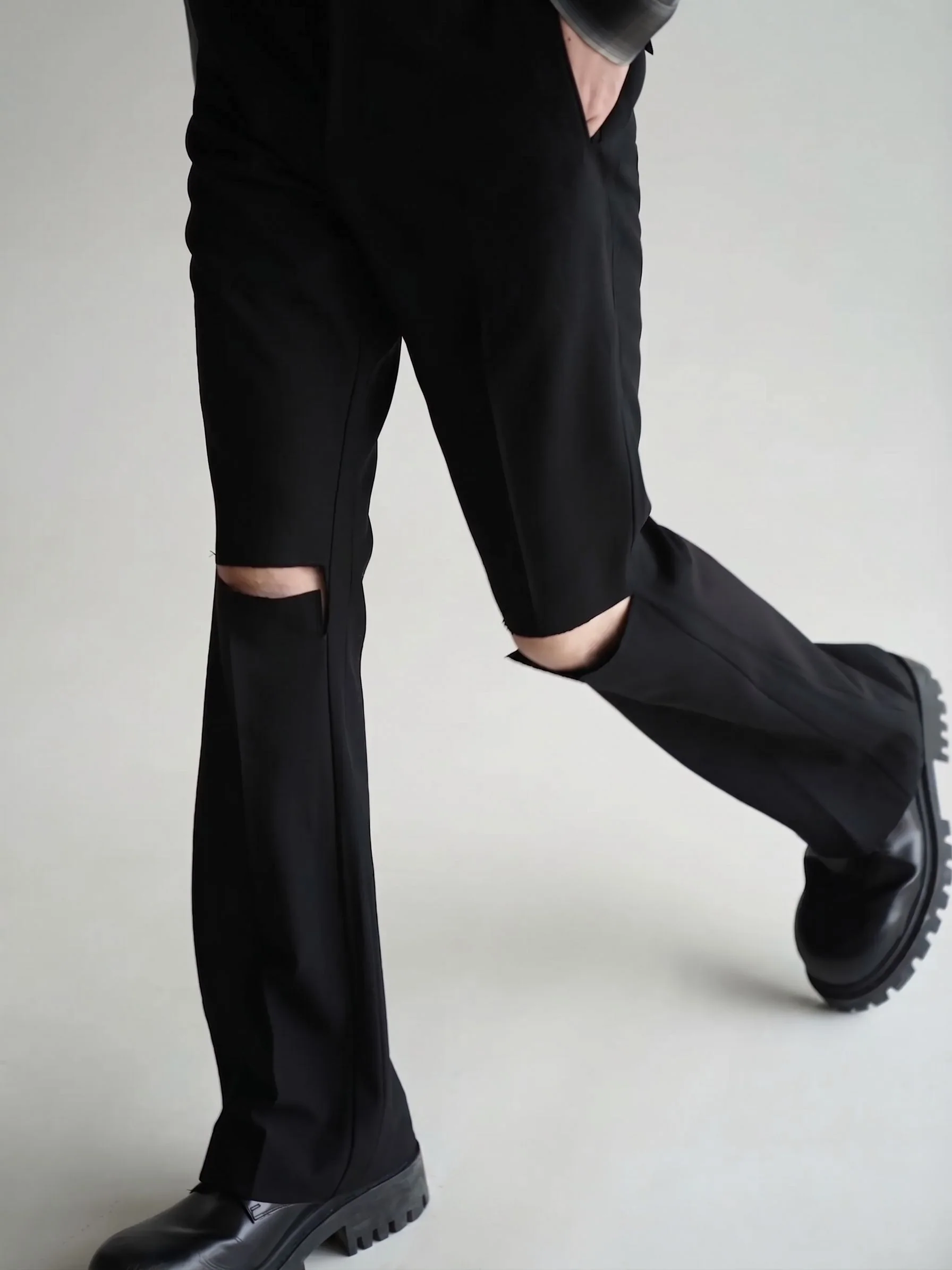 Merino Knee Cutout Flare Trousers - Image 3