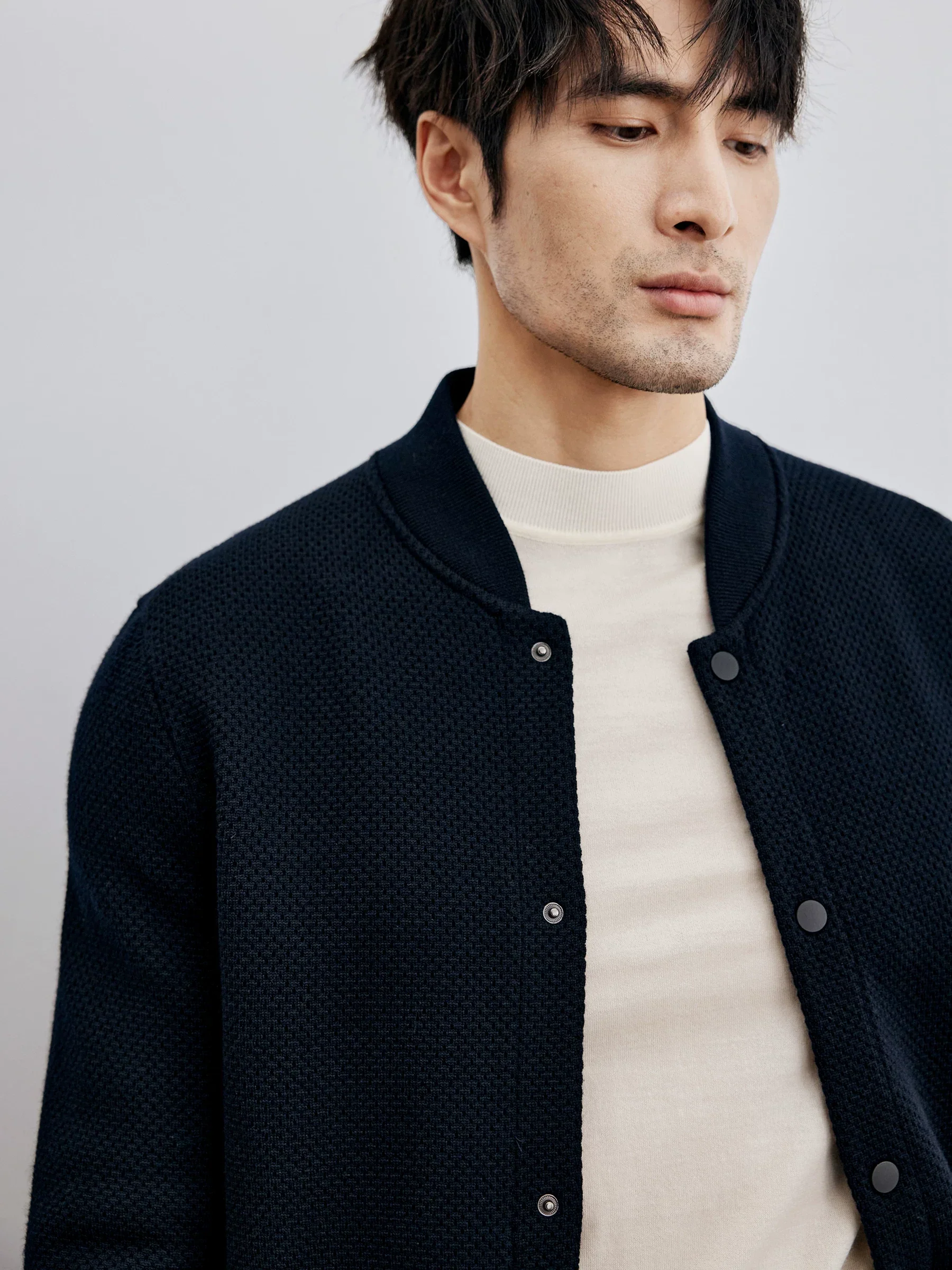 Merino Knit Baseball Collar Jacket