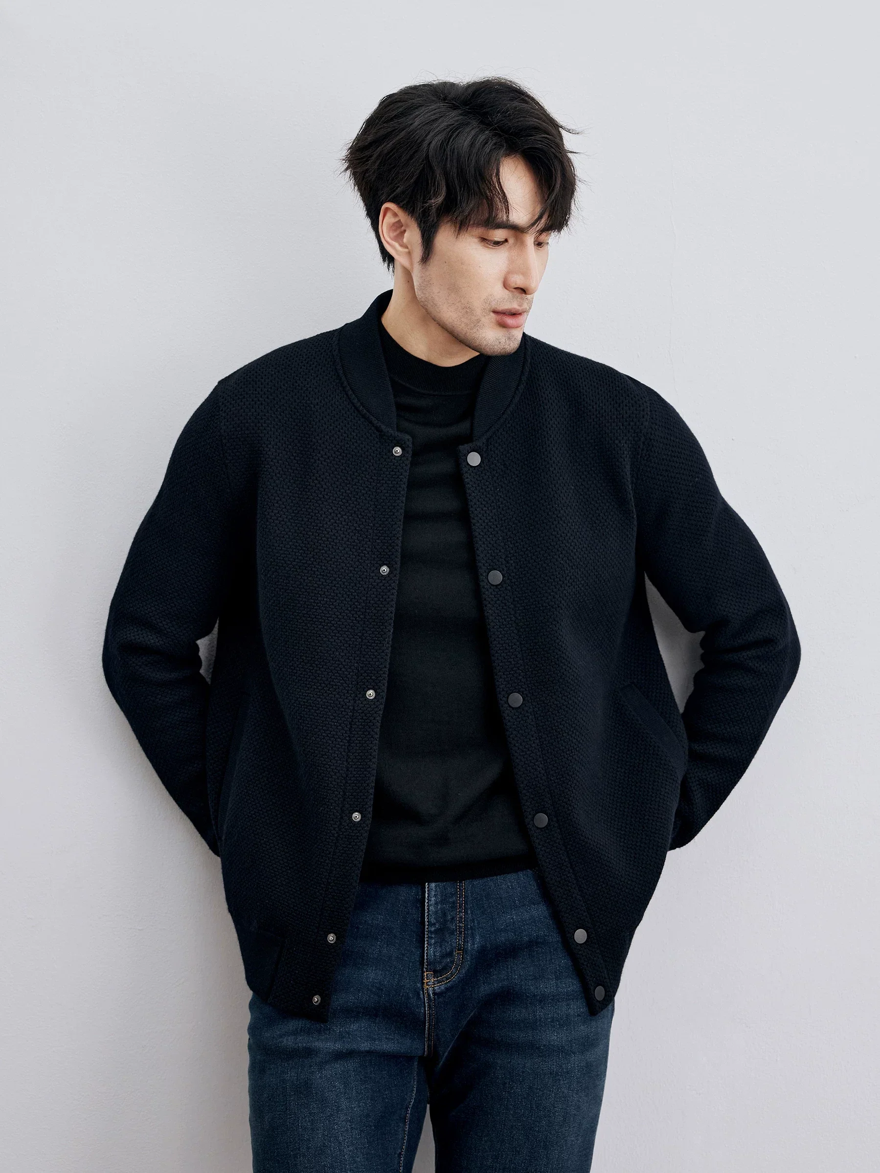 Merino Knit Baseball Collar Jacket - Image 3