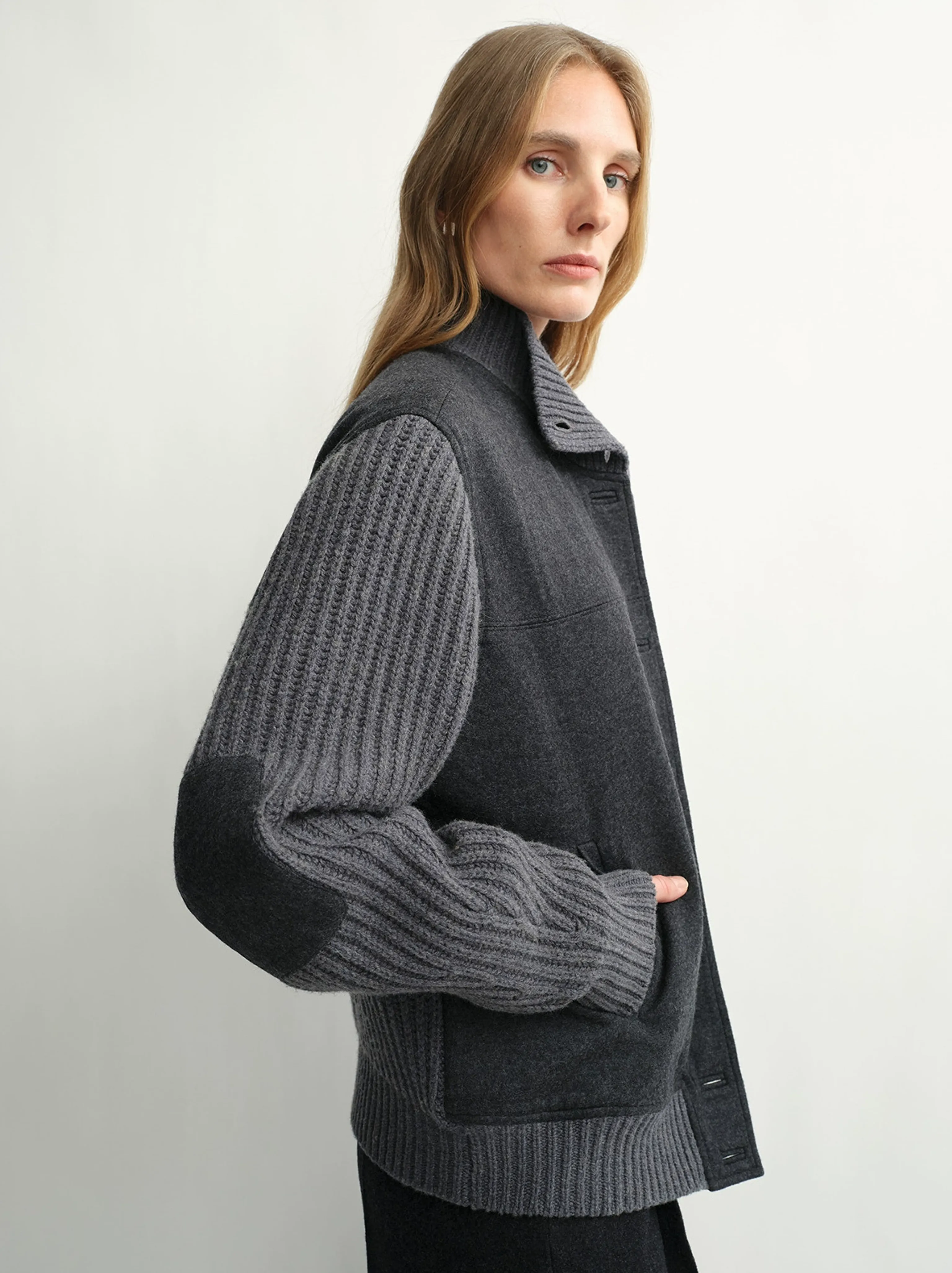Merino Knit Stand-Collar Jacket with Top-Grain Sheepskin - Image 2