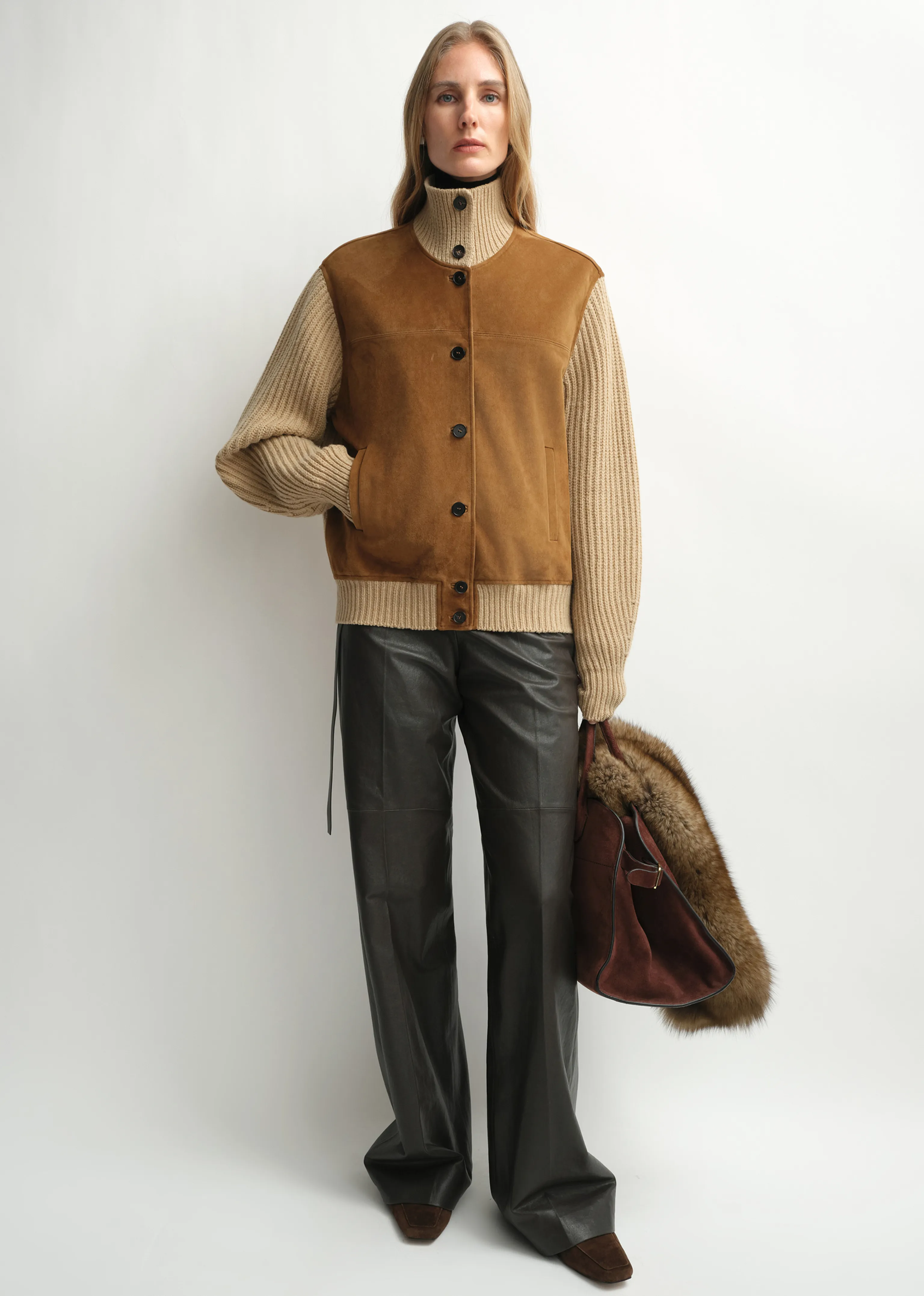 Merino Knit Stand-Collar Jacket with Top-Grain Sheepskin - Image 4