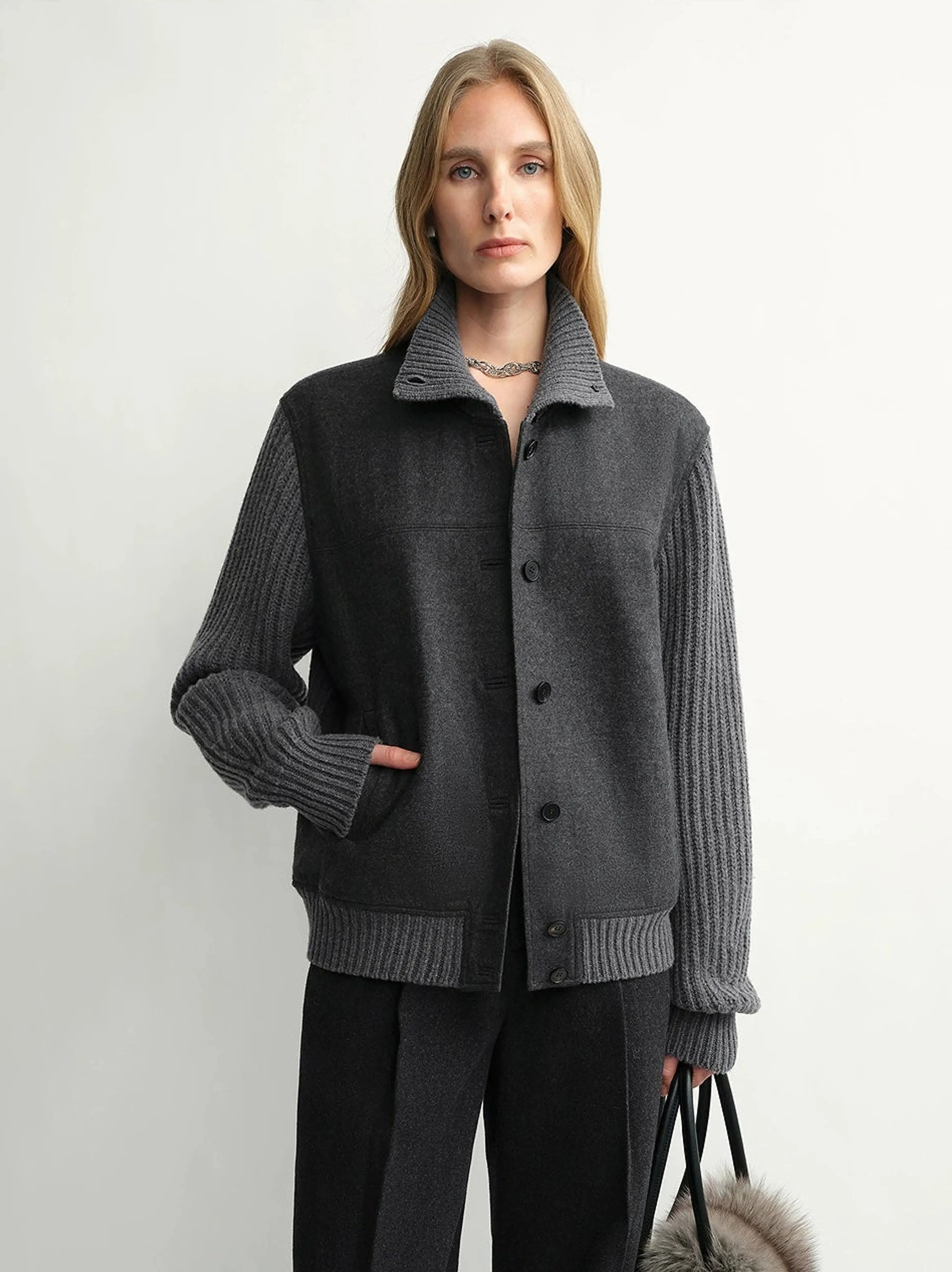 Merino Knit Stand-Collar Jacket with Top-Grain Sheepskin - Image 5