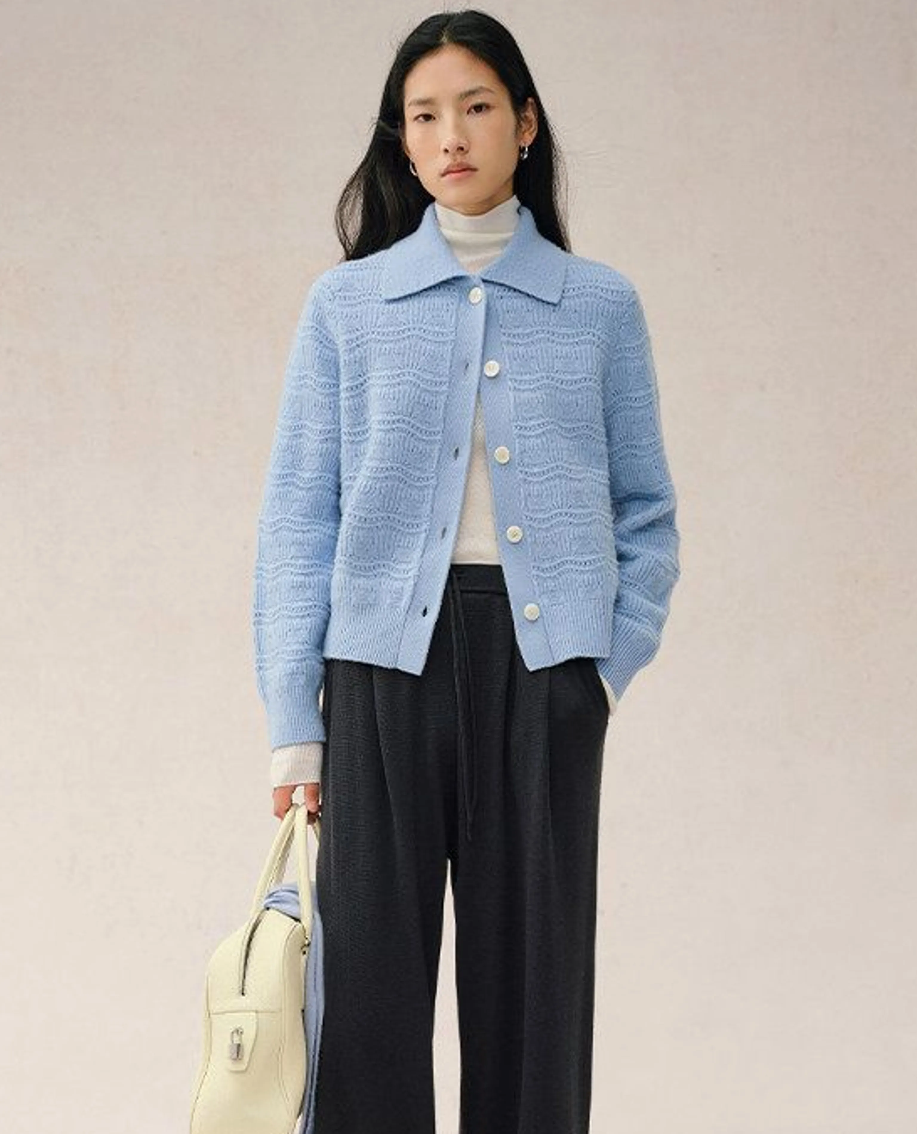 Merino Openwork Collar Cardigan - Image 6