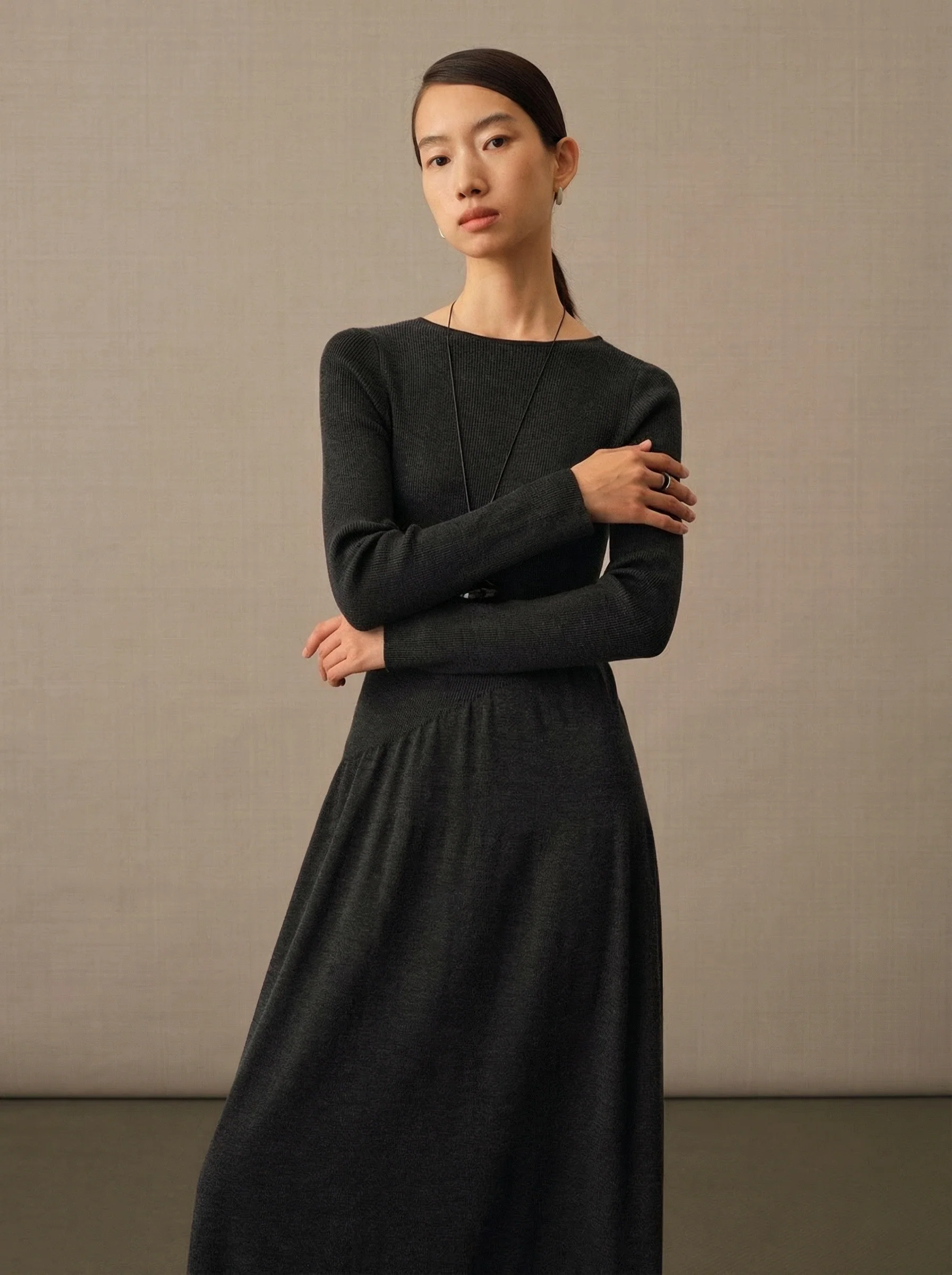 Merino Pleated Knit Maxi Dress
