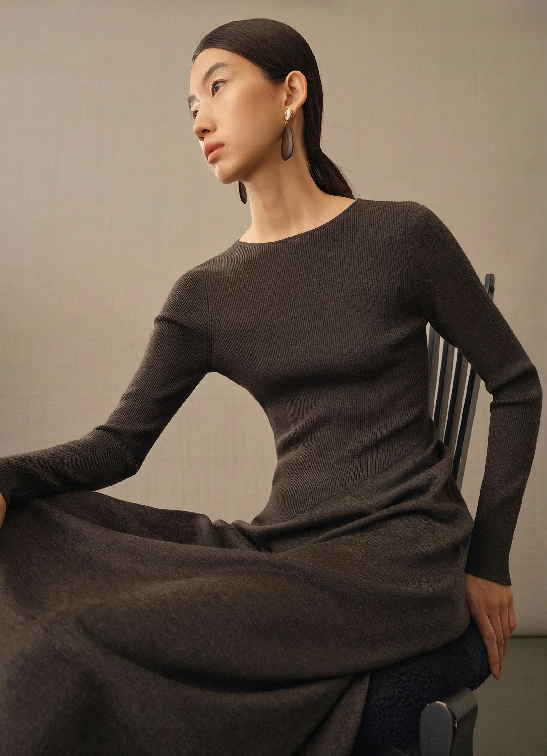 Merino Pleated Knit Maxi Dress - Image 5