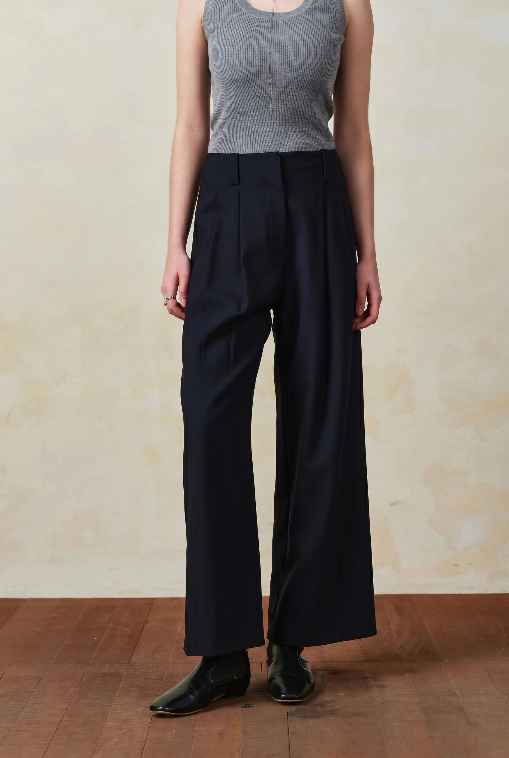 Merino Pleated Wide-Leg Trousers