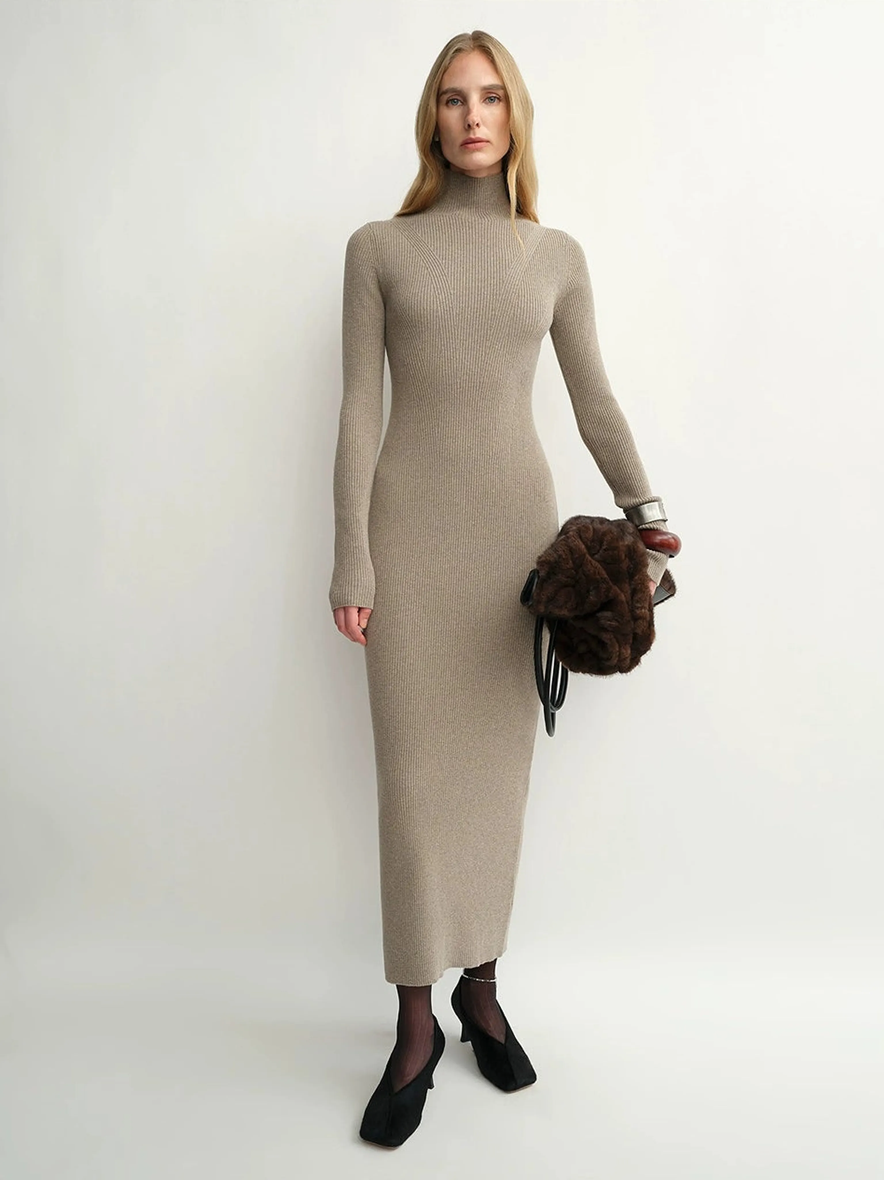 Merino Rib Turtleneck Dress - Image 6