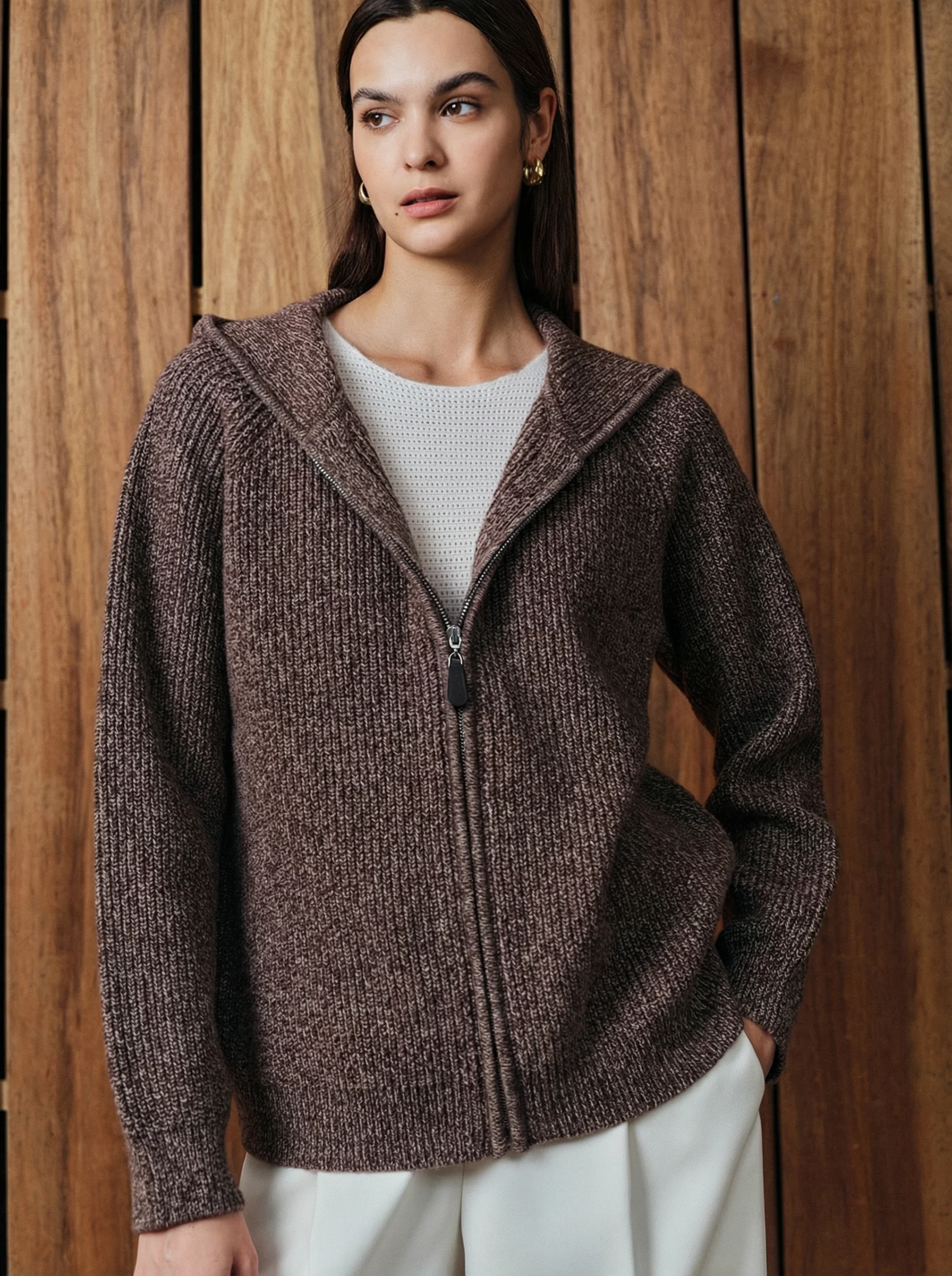 Merino Rib Zip Hooded Cardigan - Image 3