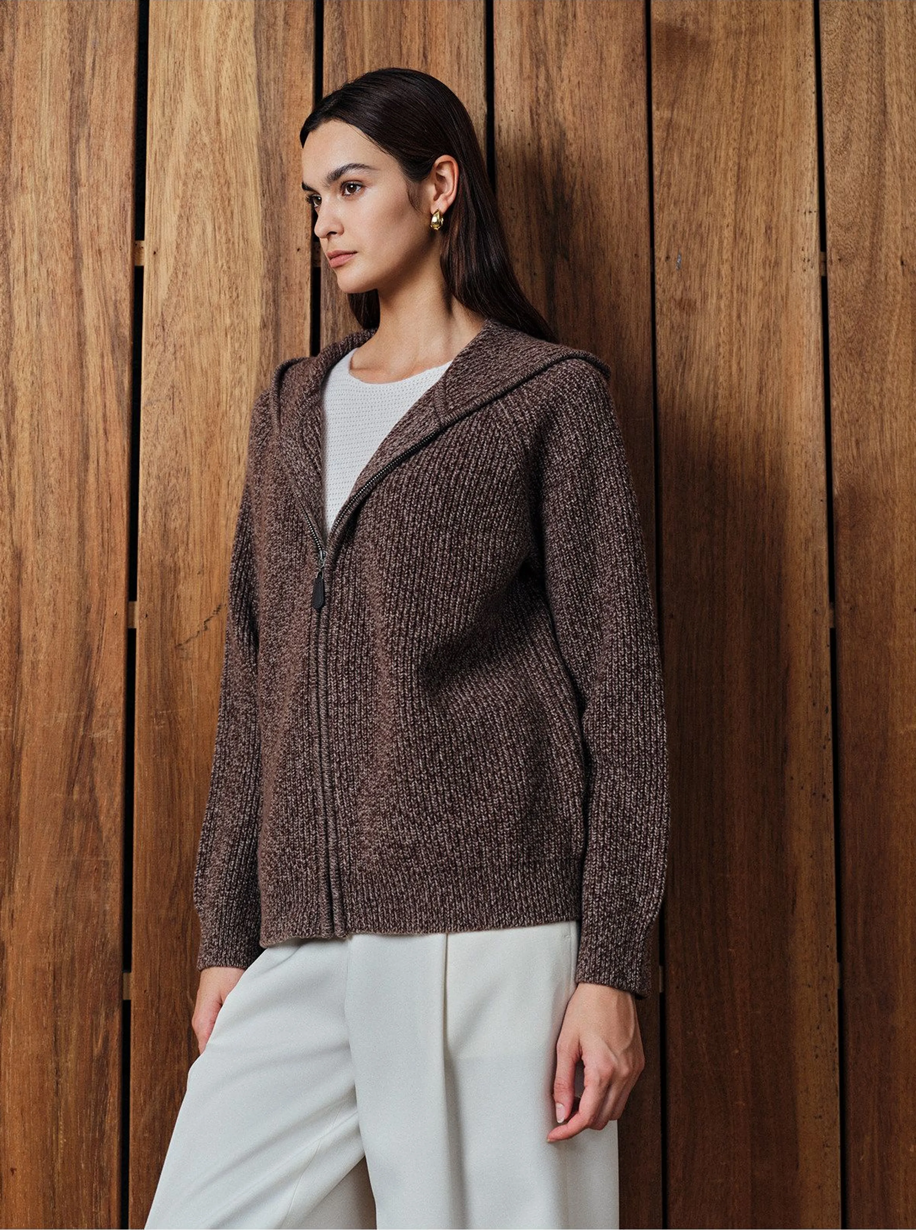 Merino Rib Zip Hooded Cardigan - Image 5