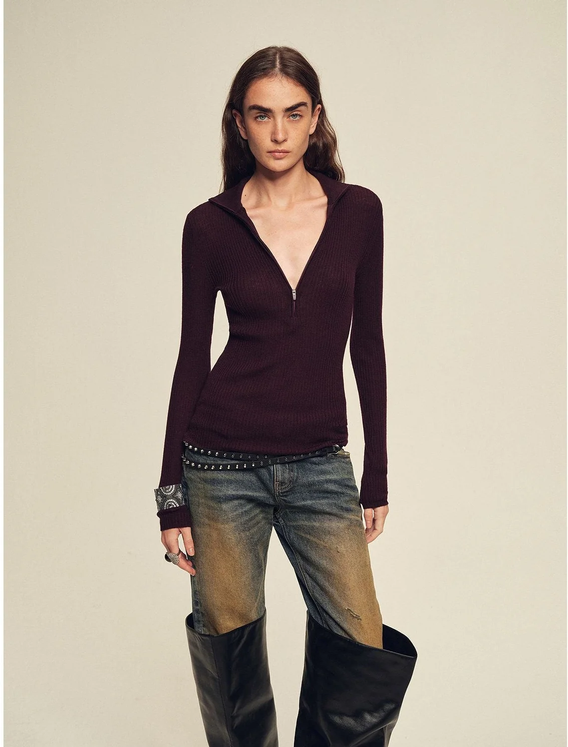 Merino Ribbed Half-Zip Top - Image 8