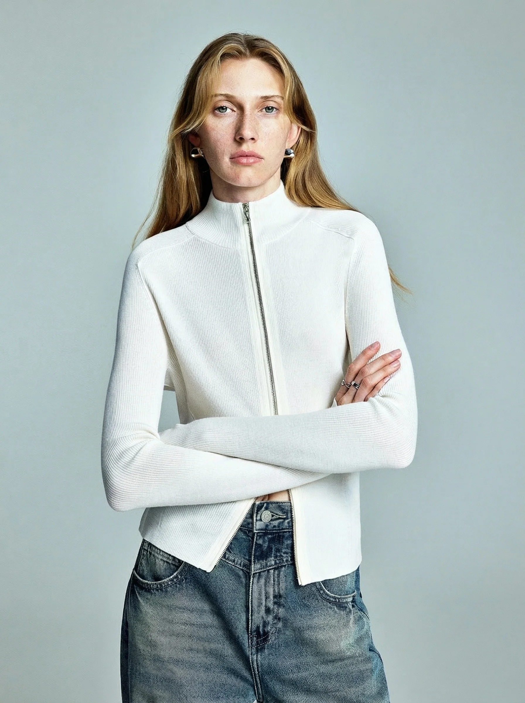 Merino Ribbed Zip Cardigan - Image 3