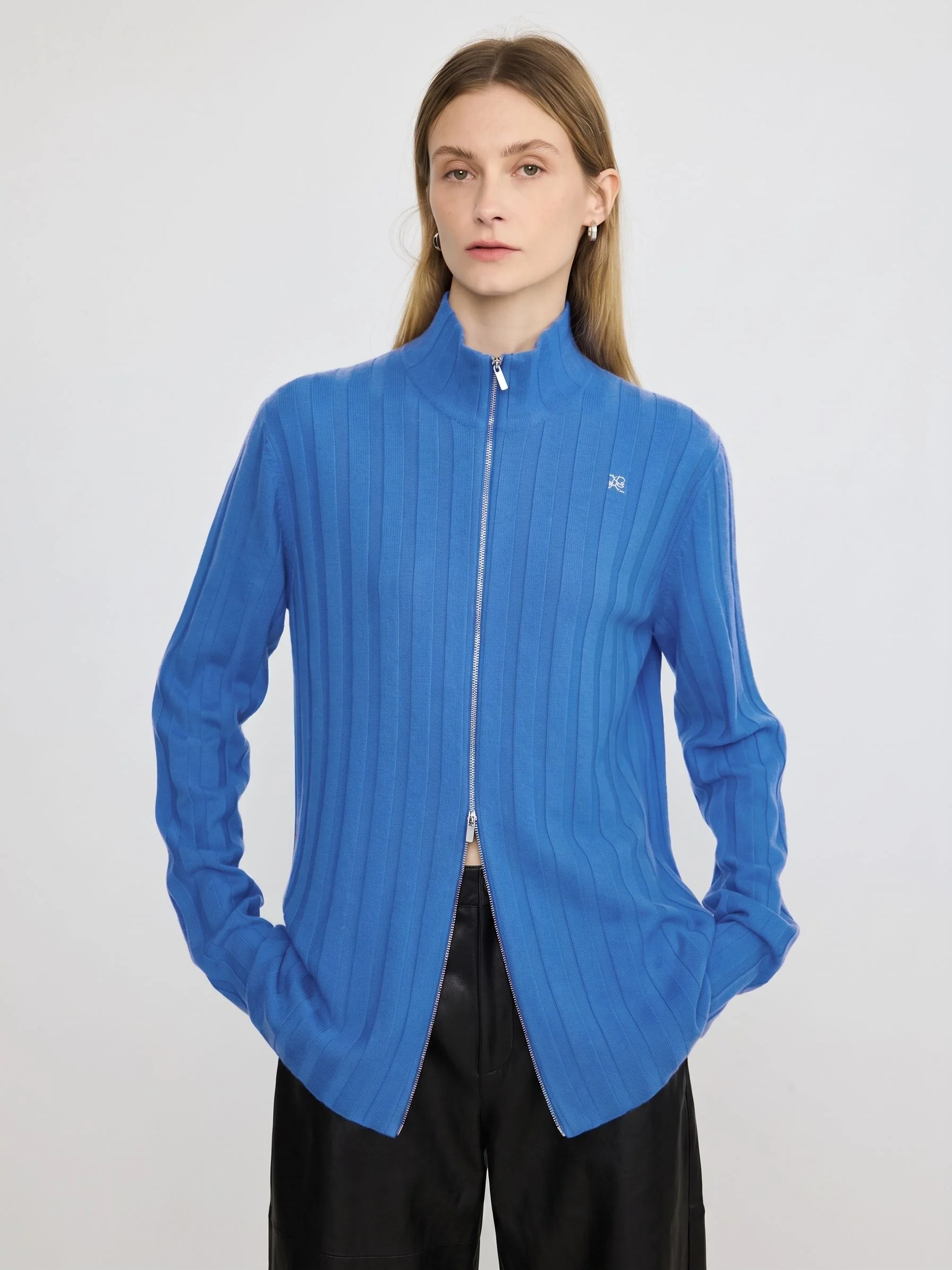 Merino Ribbed Zip-Up Cardigan