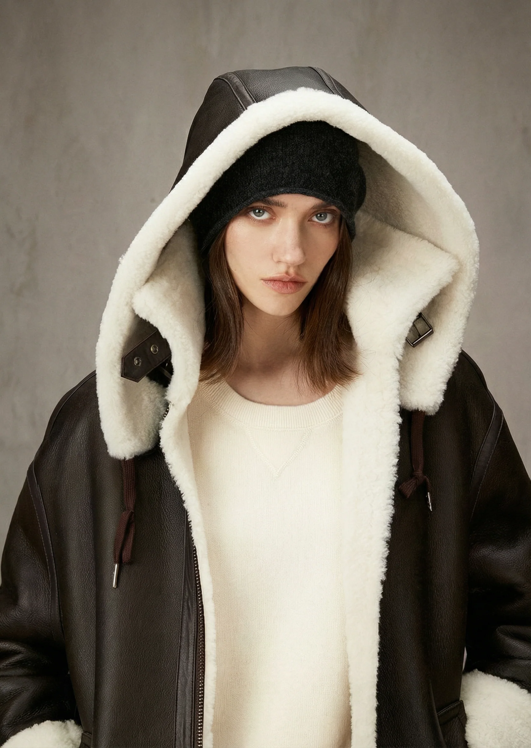 Merino Shearling Hooded Aviator Coat - Image 6