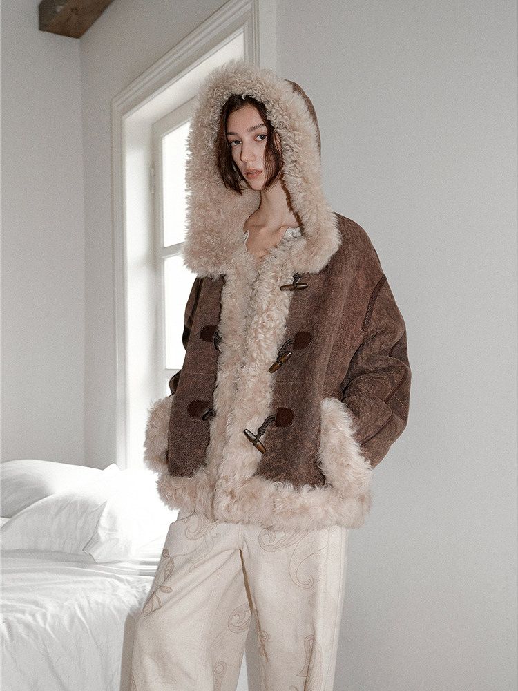 Merino Shearling Hooded Jacket