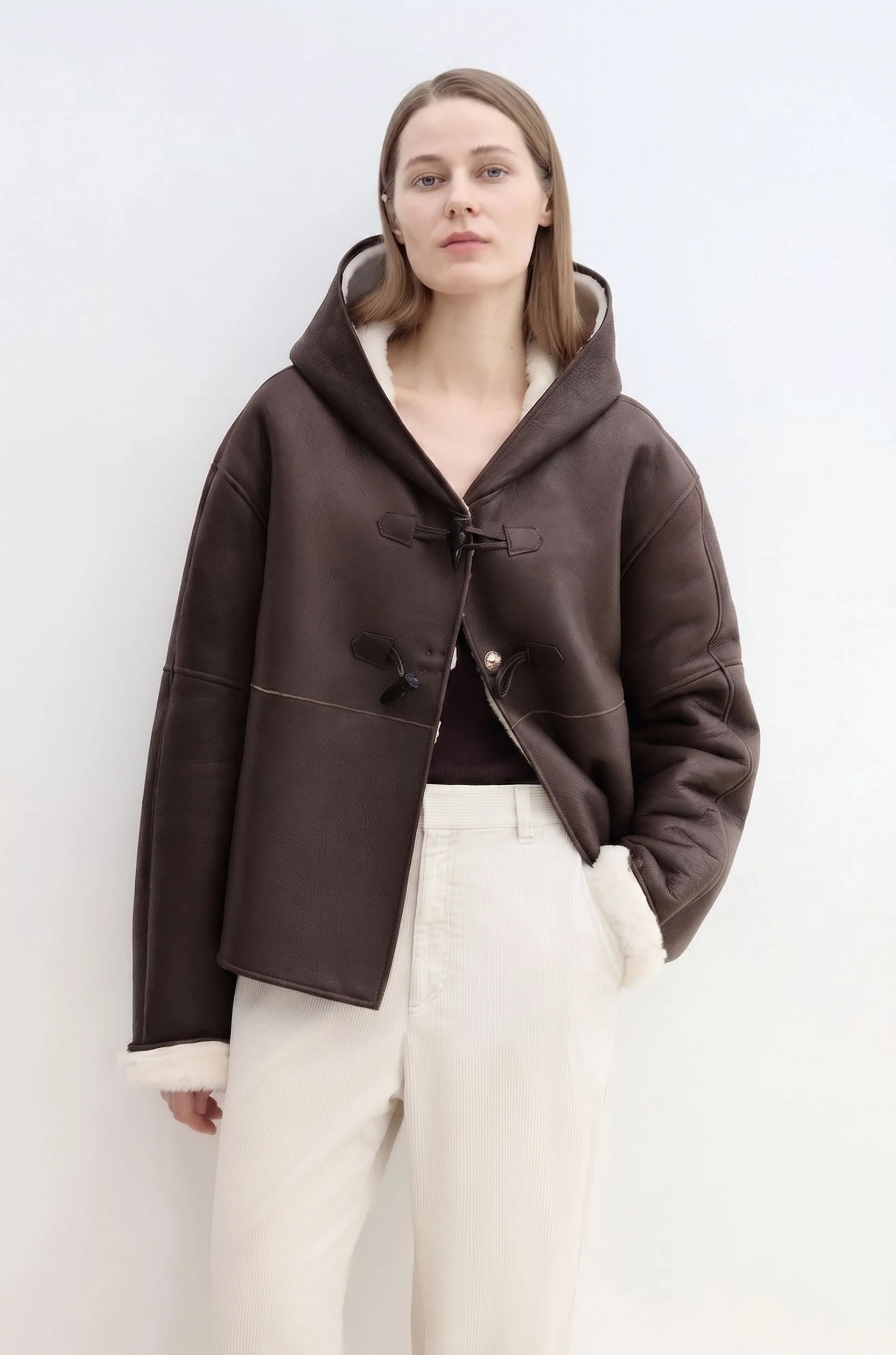 Merino Shearling Hooded Toggle Jacket - Image 2