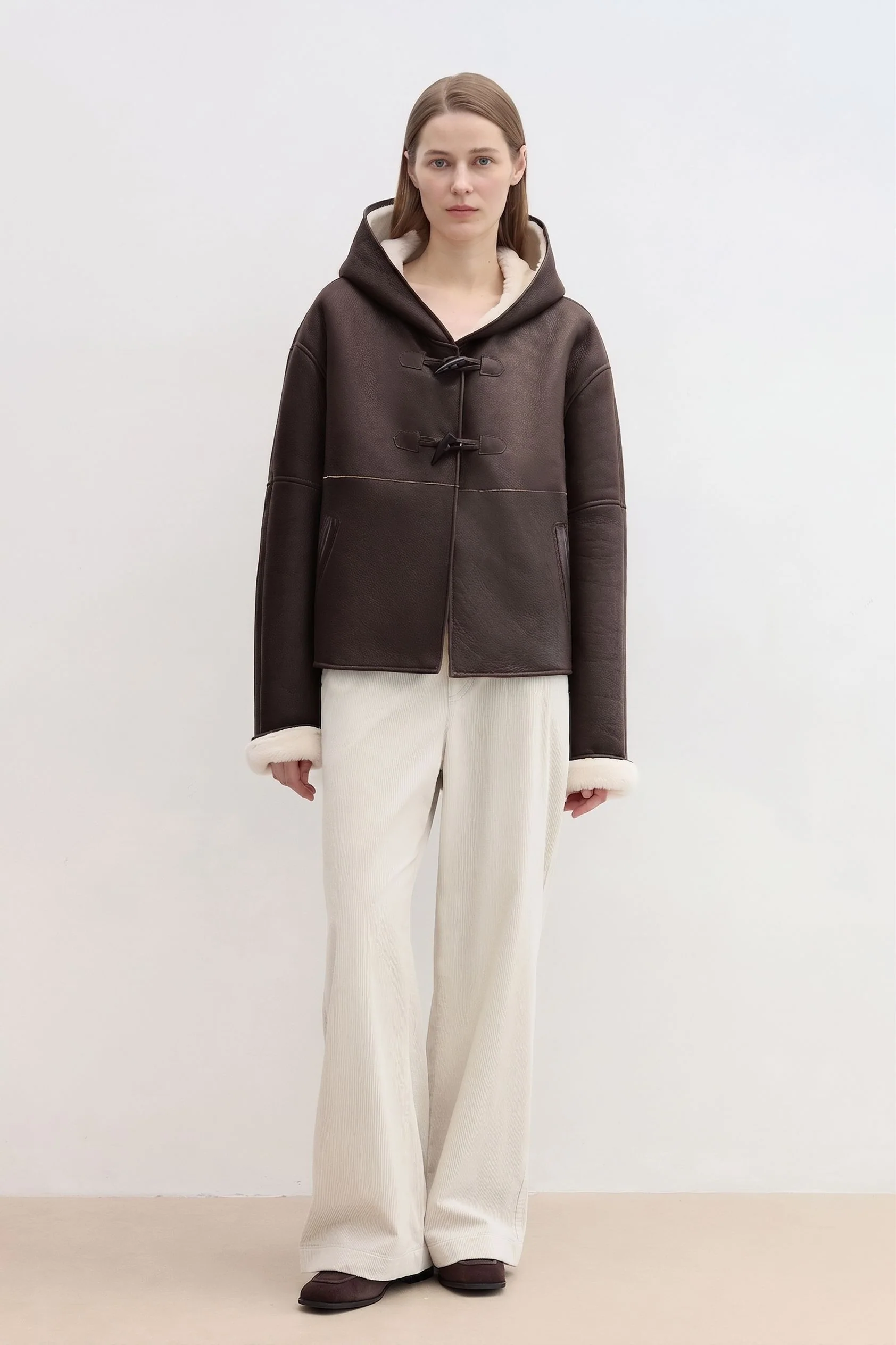 Merino Shearling Hooded Toggle Jacket - Image 4