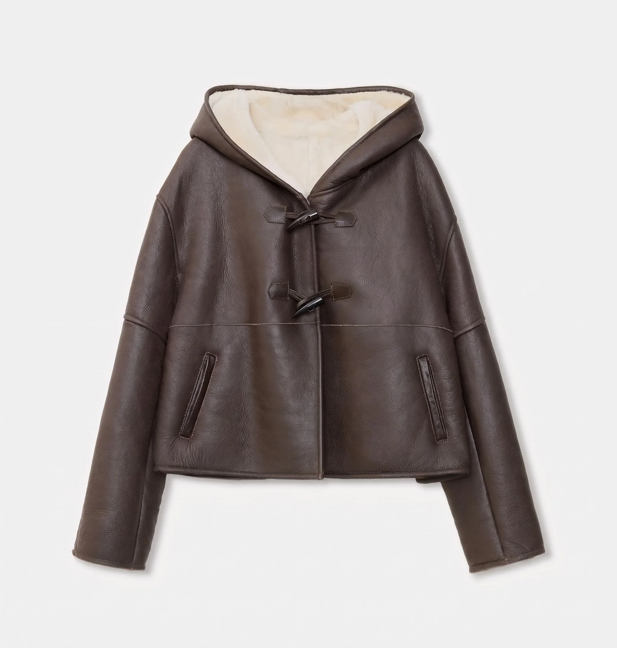 Merino Shearling Hooded Toggle Jacket - Image 6