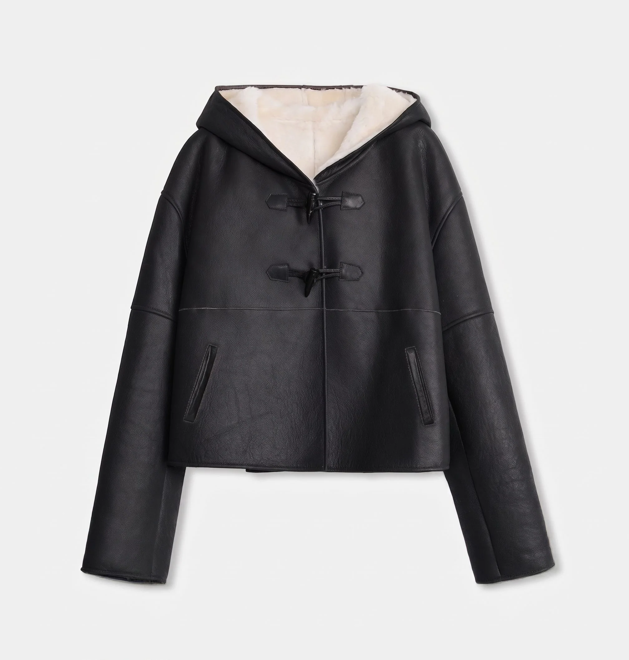 Merino Shearling Hooded Toggle Jacket - Image 7