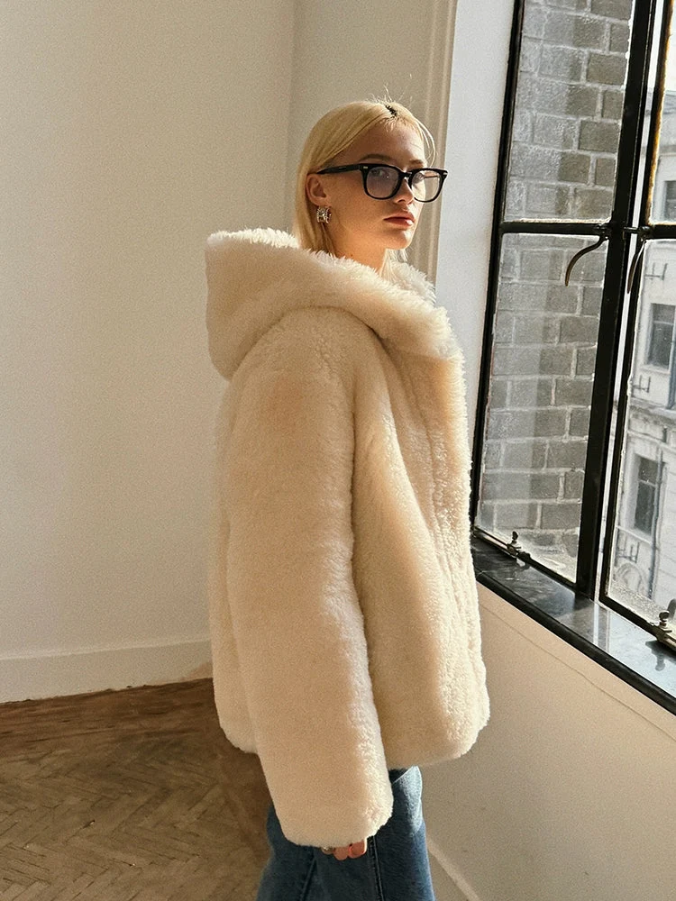 Merino Shearling Hooded Zip Jacket - Image 3