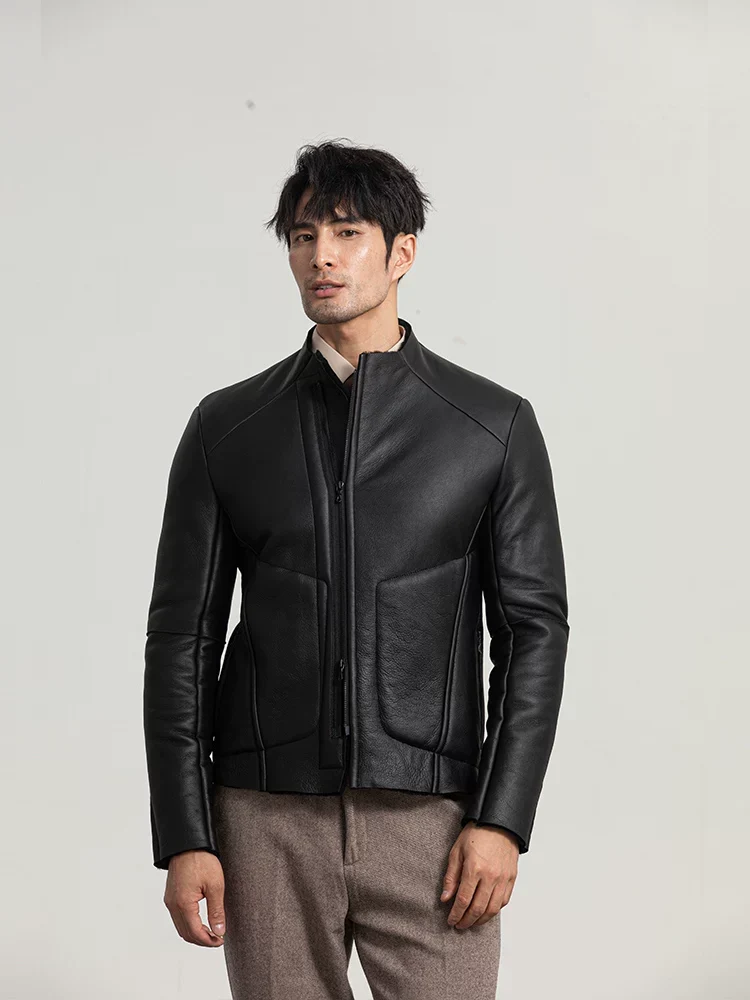 Merino Shearling Stand-Collar Leather Jacket