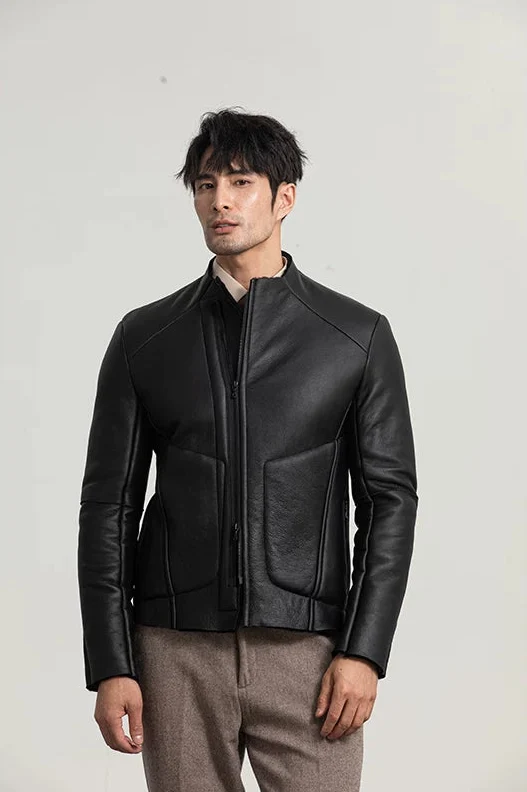 Merino Shearling Stand-Collar Leather Jacket - Image 6