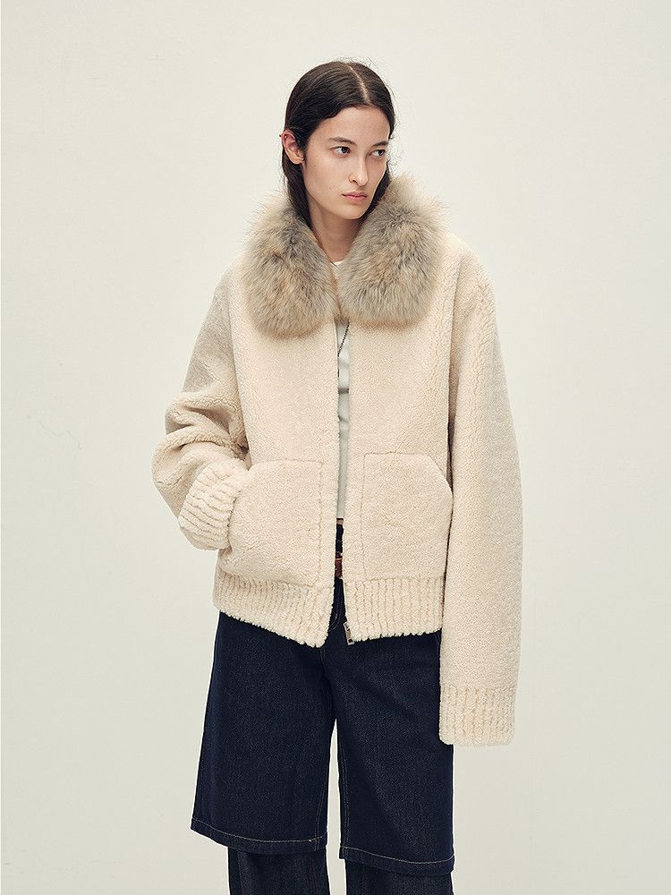 Merino Shearling Zip Jacket with Fur Trim