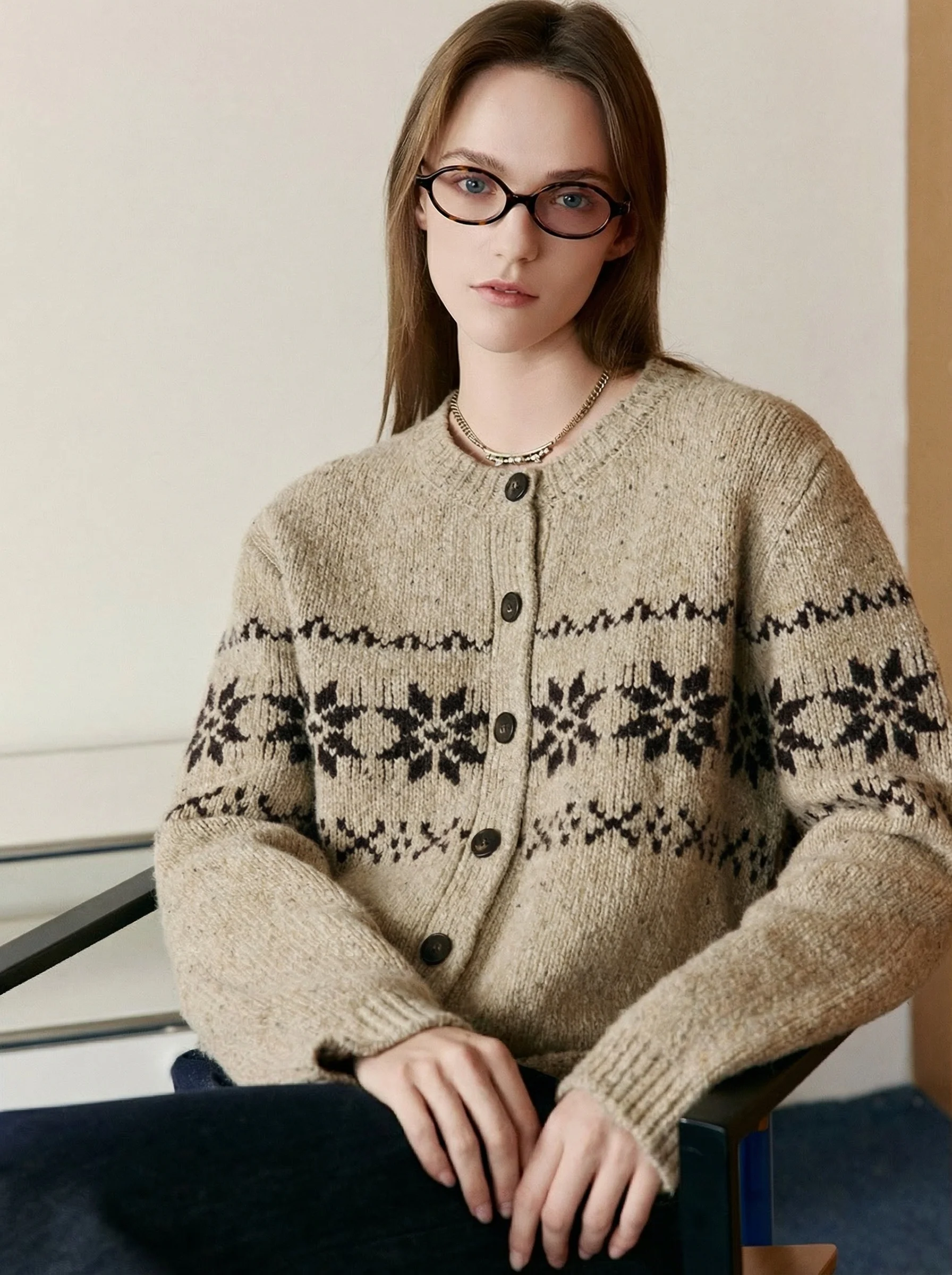 Merino Snowflake Knit Cardigan - Image 4