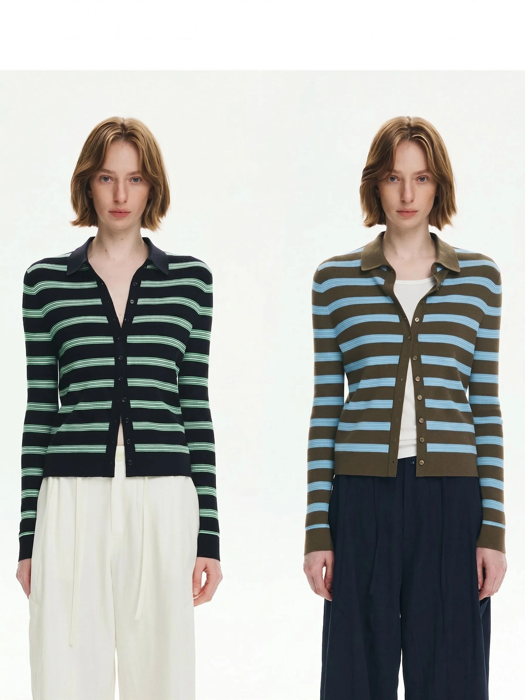 Merino Striped Polo Cardigan