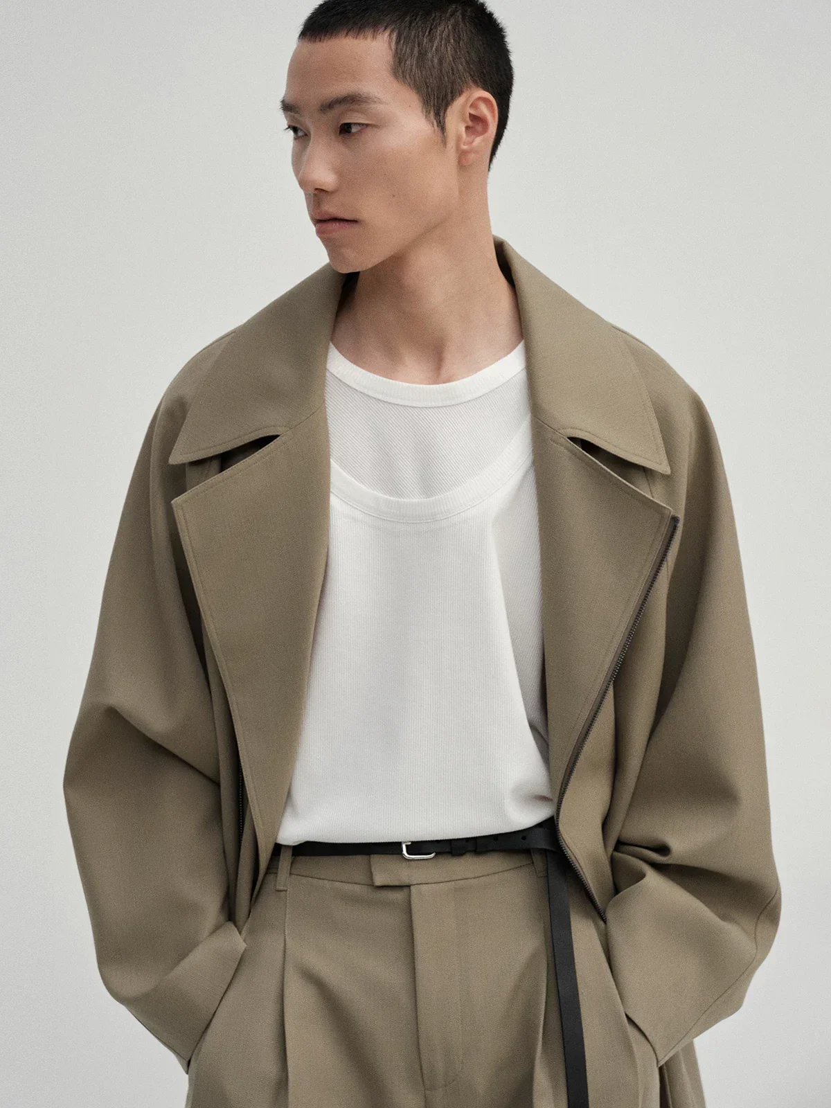 Merino Striped Zip Trench Coat