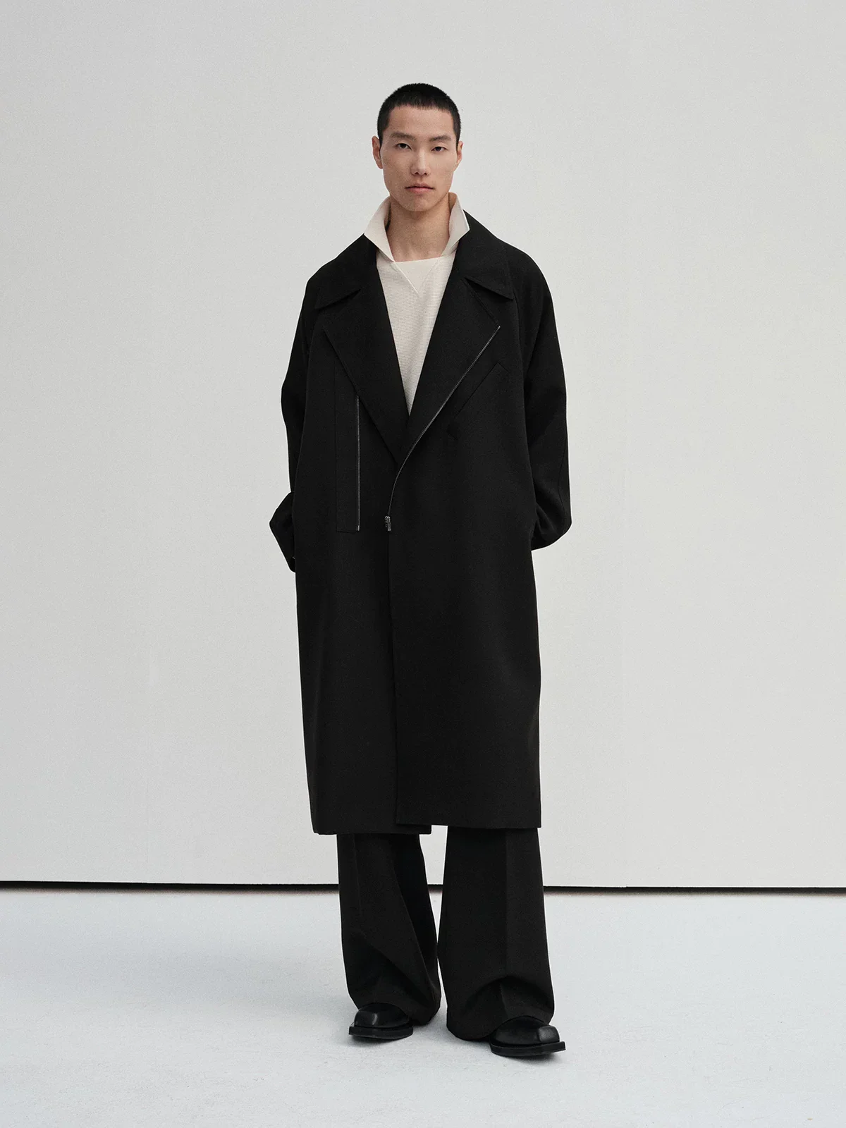 Merino Striped Zip Trench Coat - Image 3