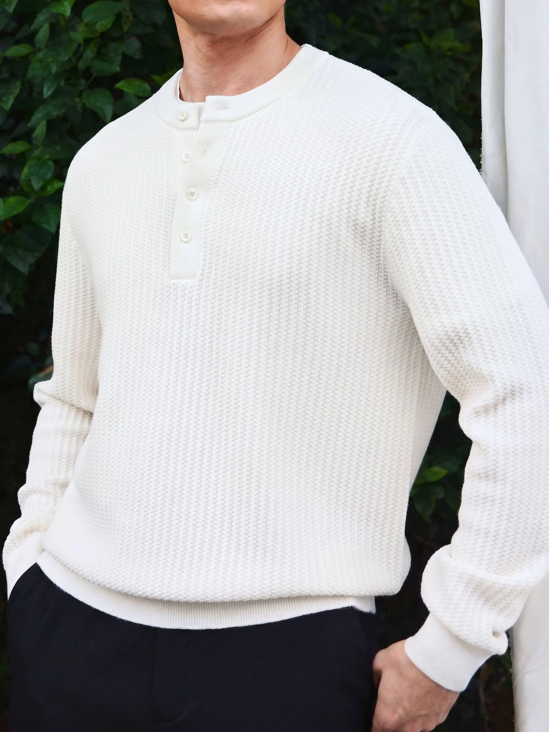 Merino Waffle Henley Sweater