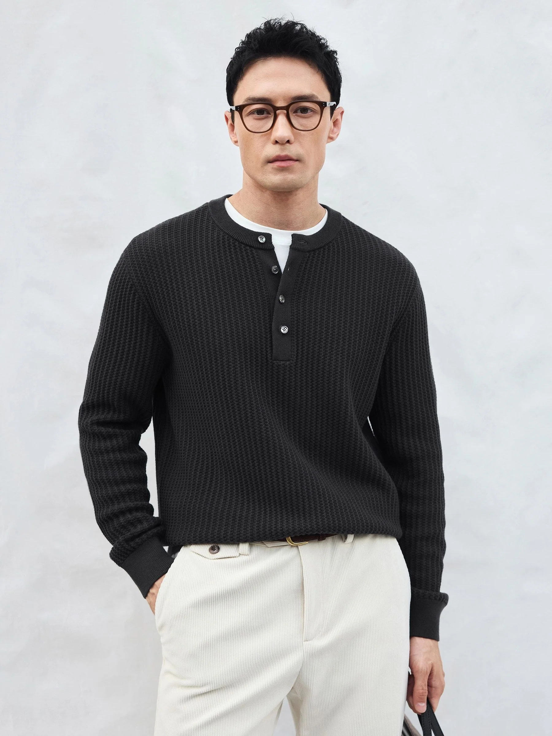 Merino Waffle Henley Sweater - Image 3