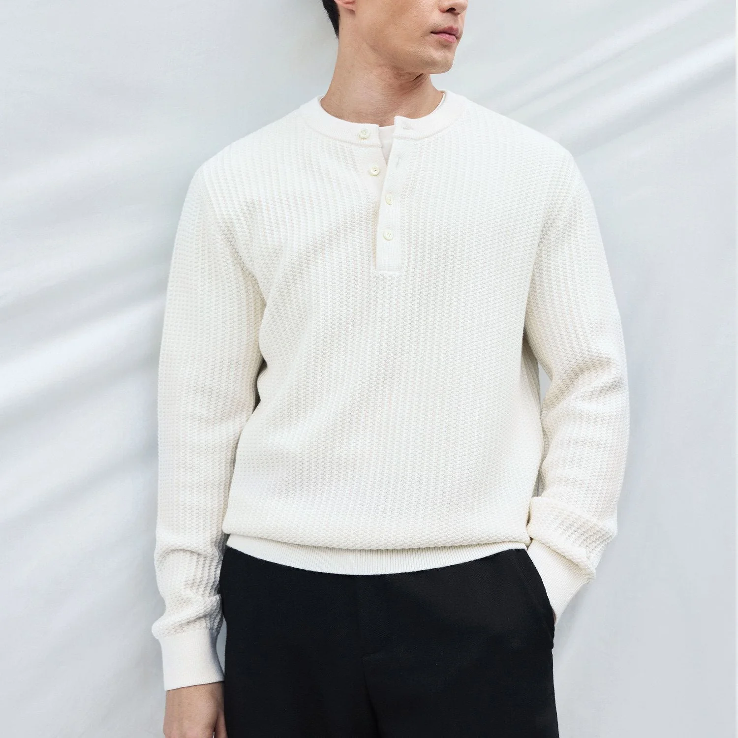Merino Waffle Henley Sweater - Image 6