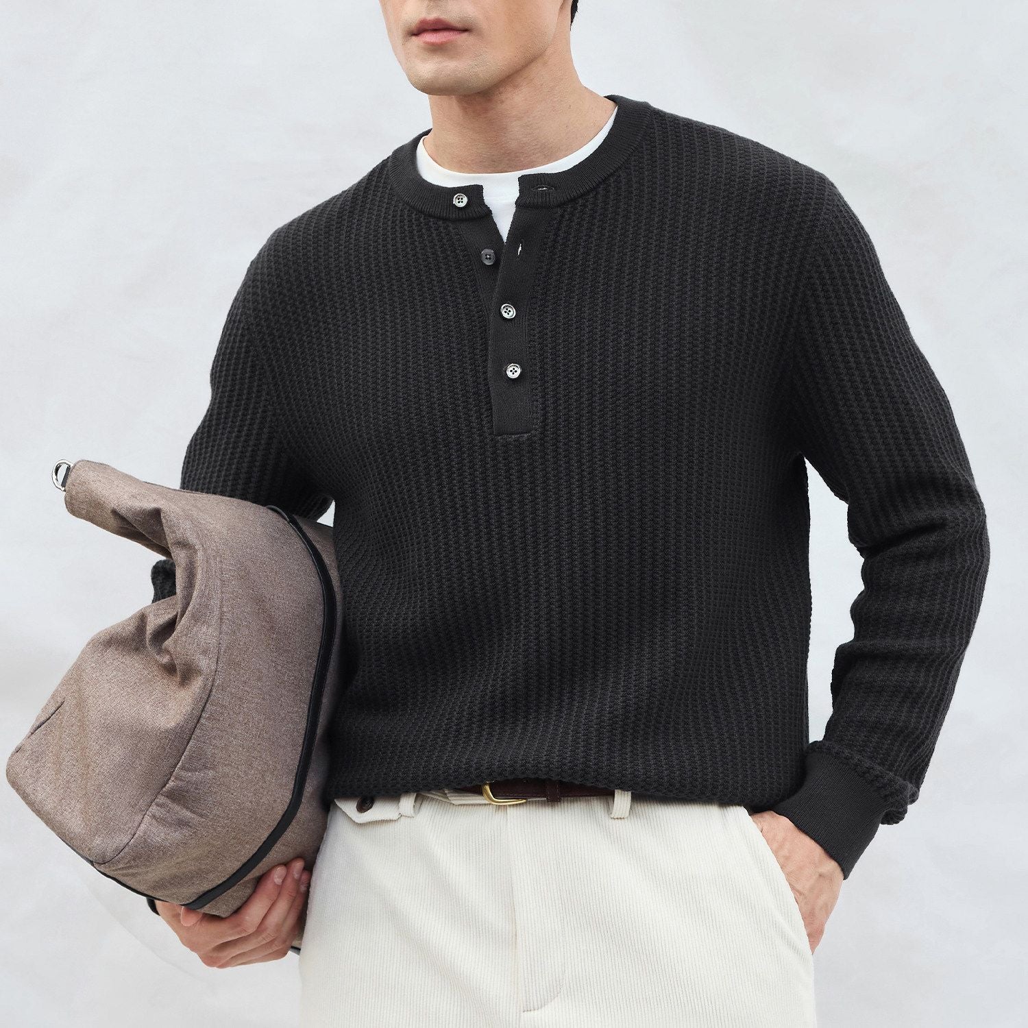 Merino Waffle Henley Sweater - Image 7