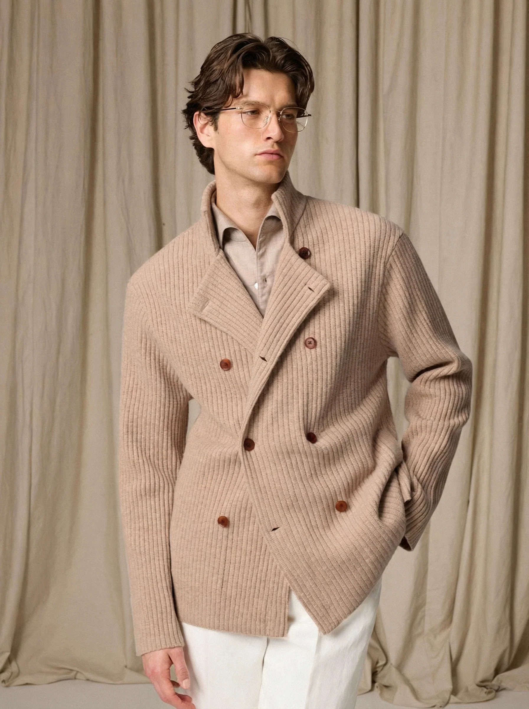 Merino Wool Double-Breasted Knit Jacket