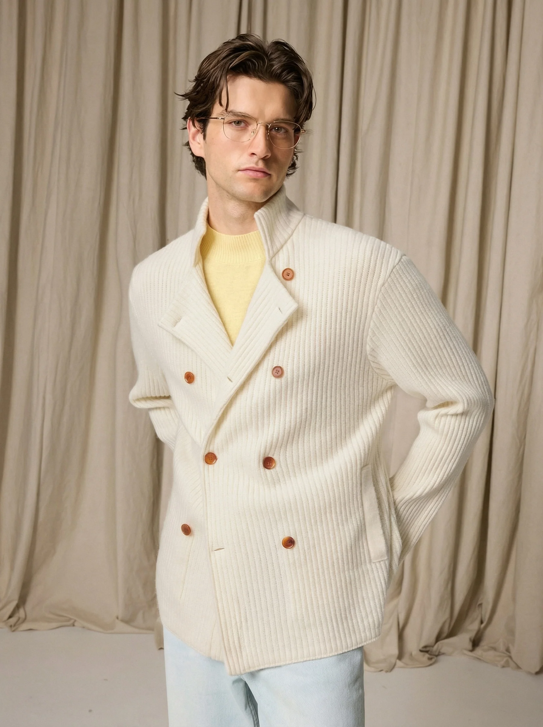 Merino Wool Double-Breasted Knit Jacket - Image 2