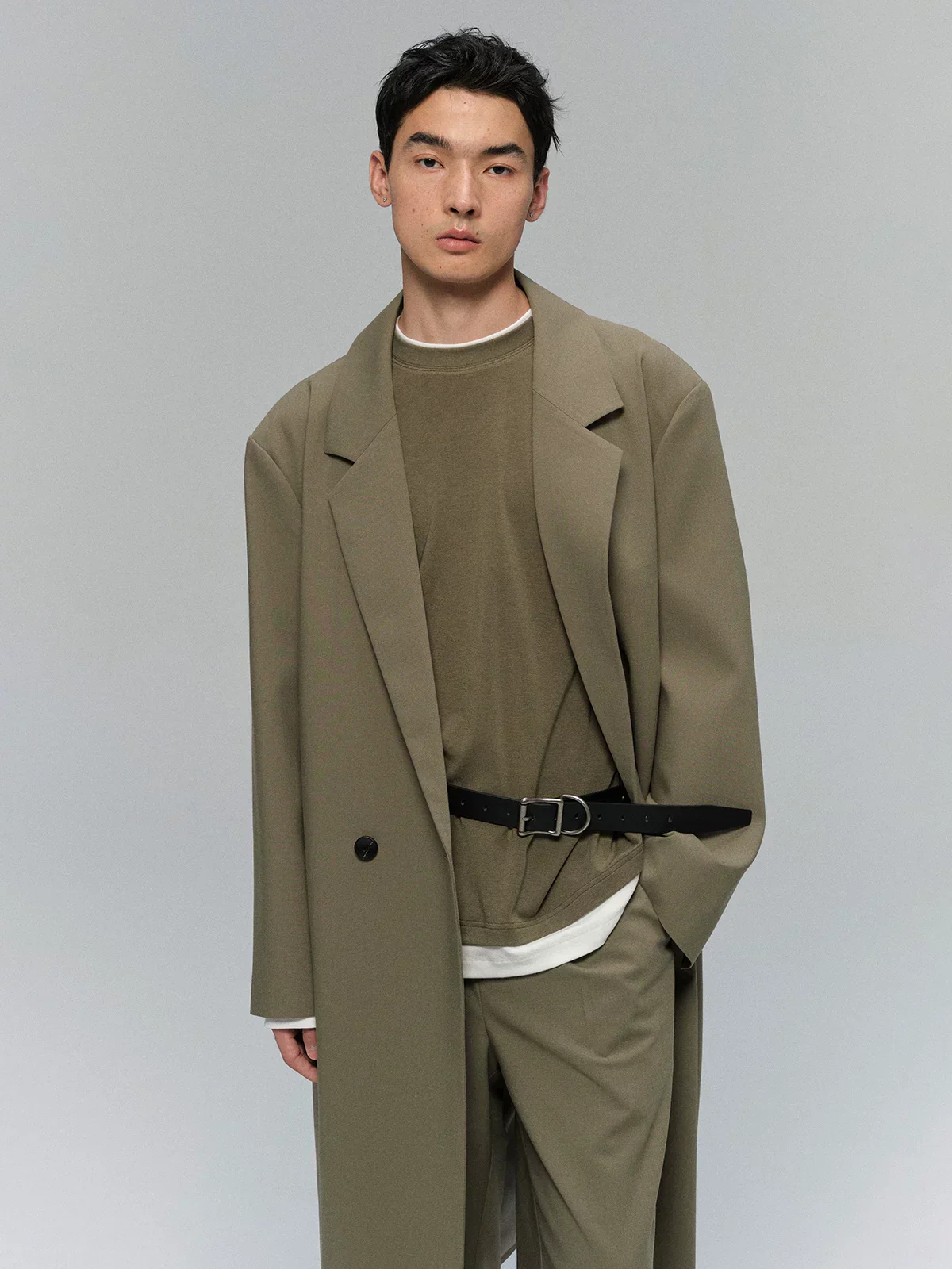 Merino Wool Double-Breasted Long Coat