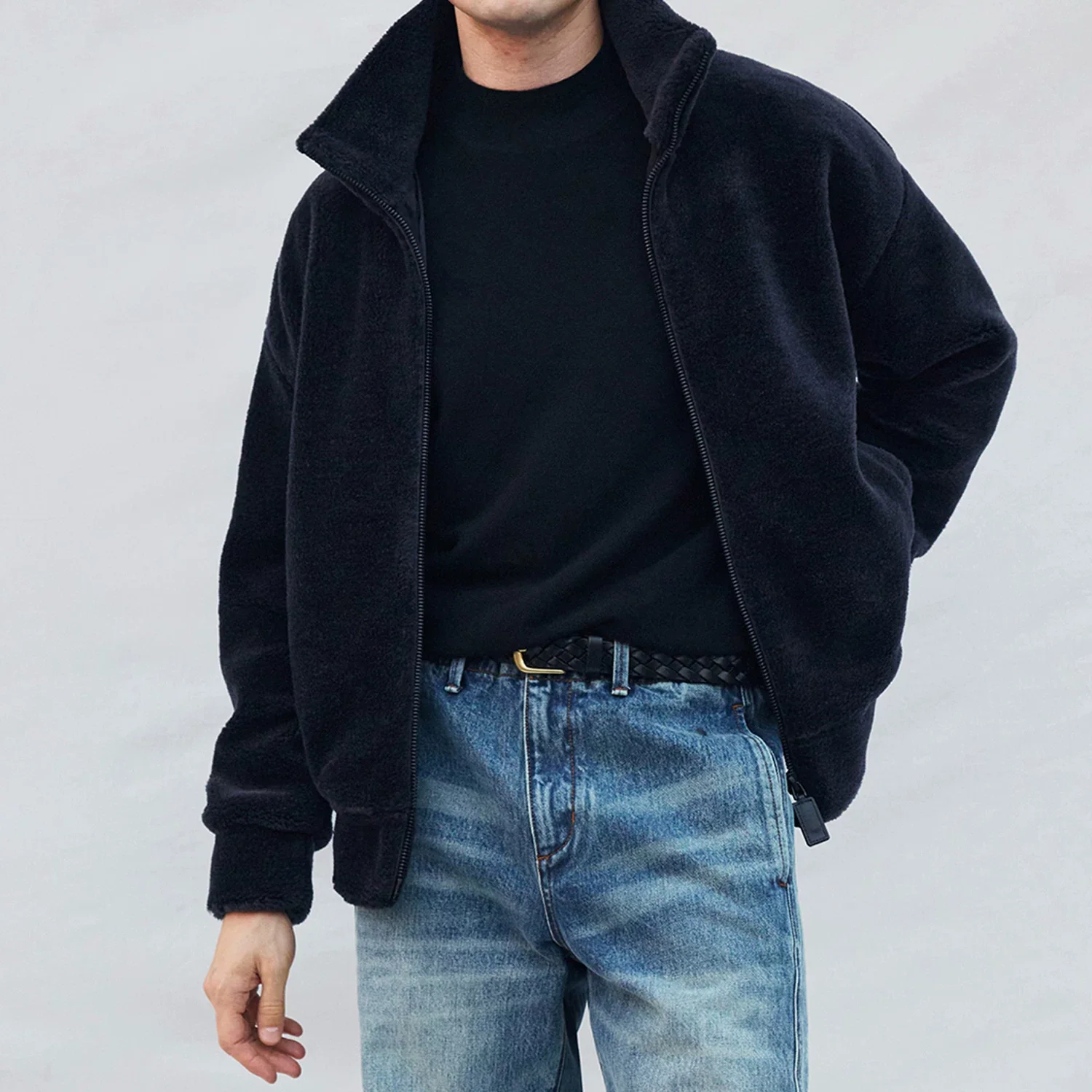 Merino Wool Fleece Stand Collar Zip Jacket - Image 5