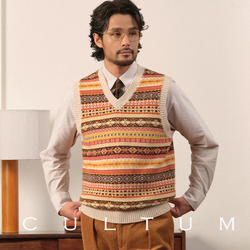 Merino Wool Knitted Fair Isle Vest - Image 12