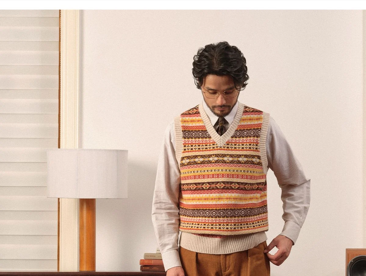 Merino Wool Knitted Fair Isle Vest - Image 2