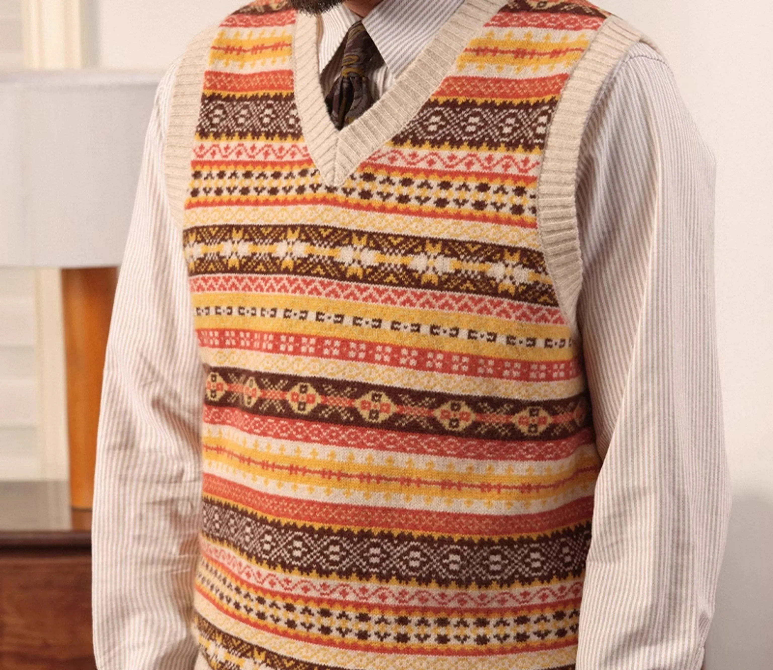Merino Wool Knitted Fair Isle Vest - Image 3