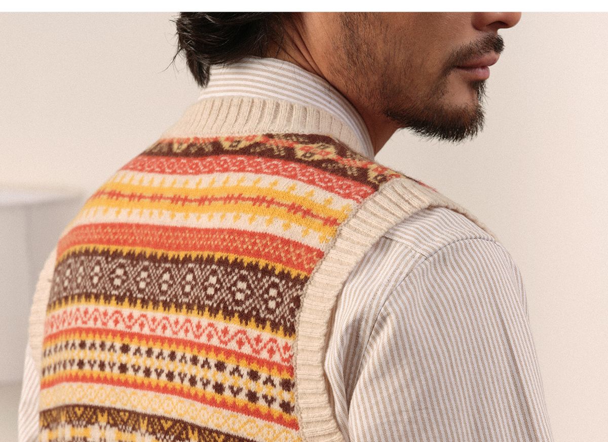 Merino Wool Knitted Fair Isle Vest - Image 7