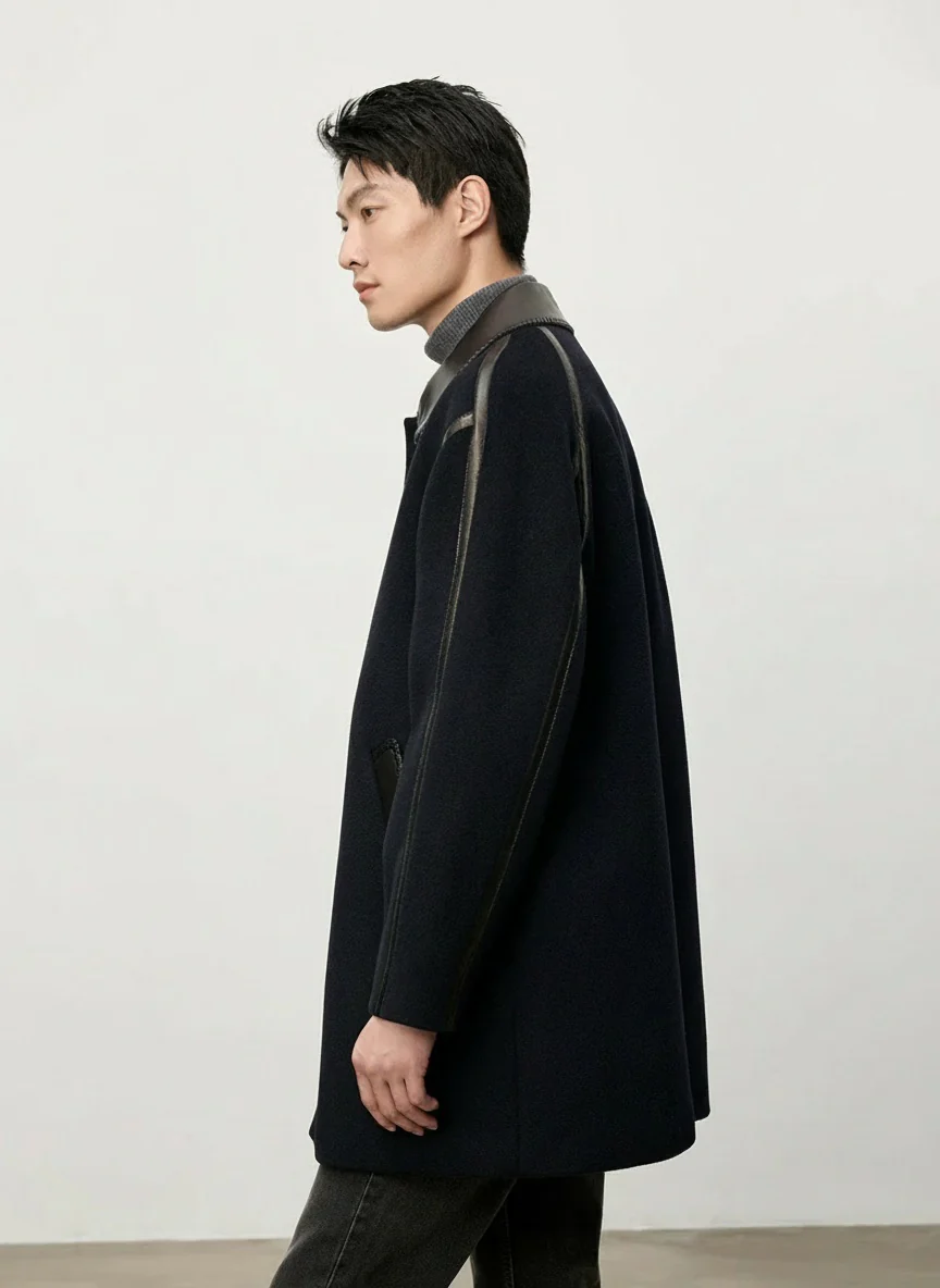 Merino Wool Leather-Trim Overcoat - Image 2