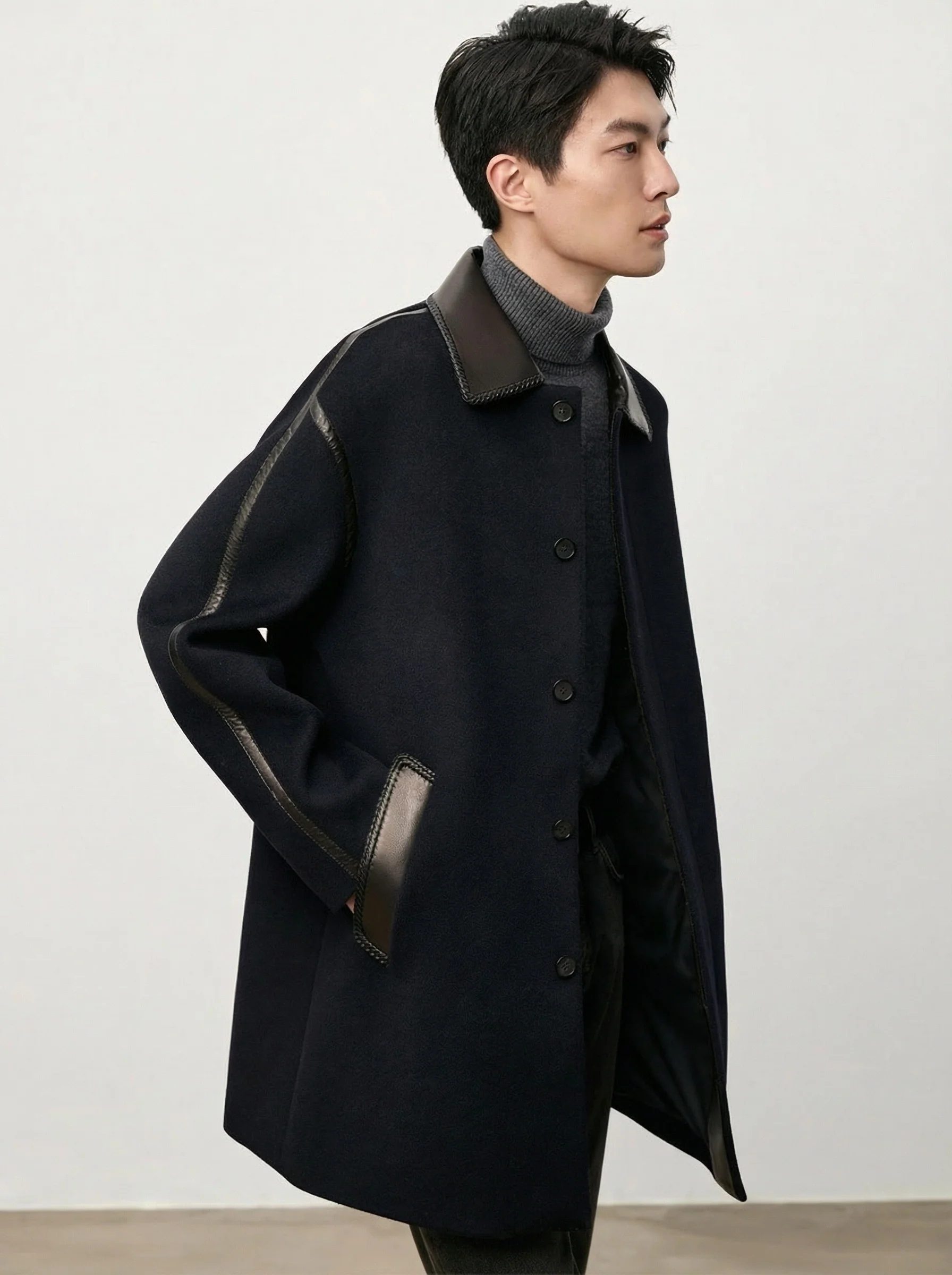 Merino Wool Leather-Trim Overcoat - Image 3