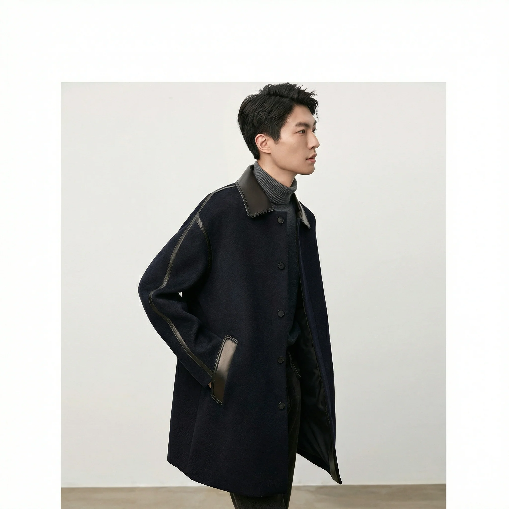 Merino Wool Leather-Trim Overcoat - Image 4