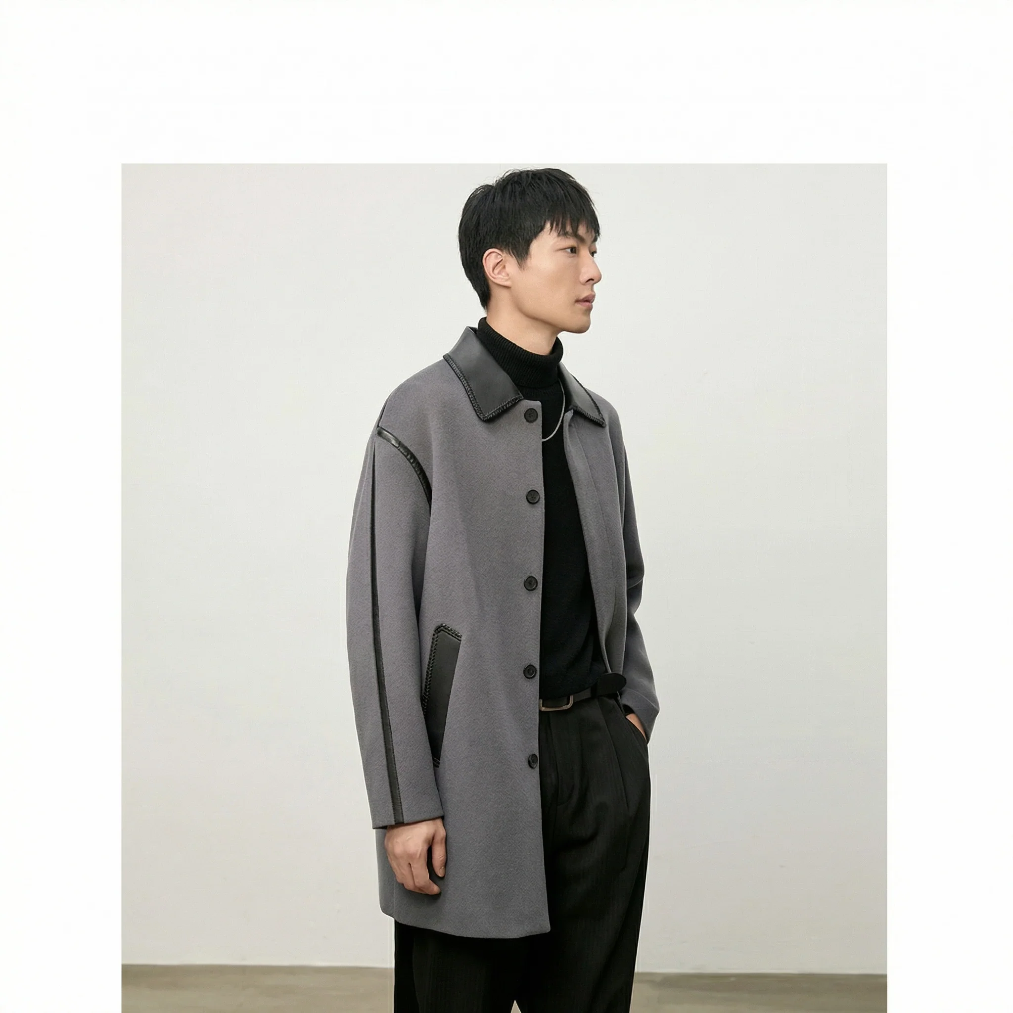 Merino Wool Leather-Trim Overcoat - Image 5