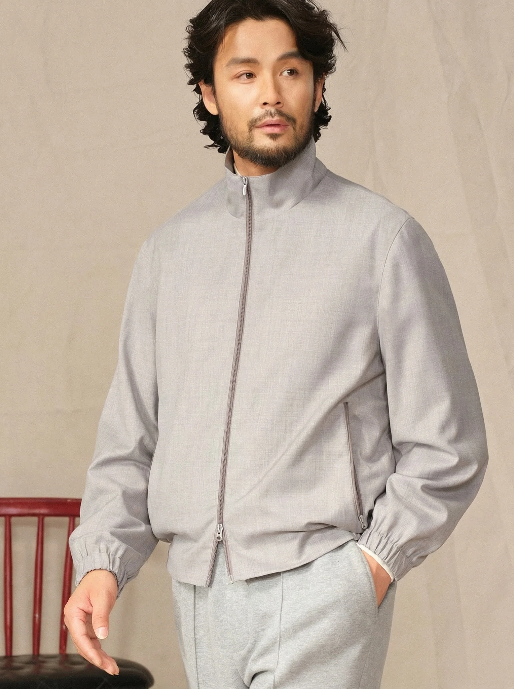 Merino Wool Stand Collar Zip Jacket - Image 2