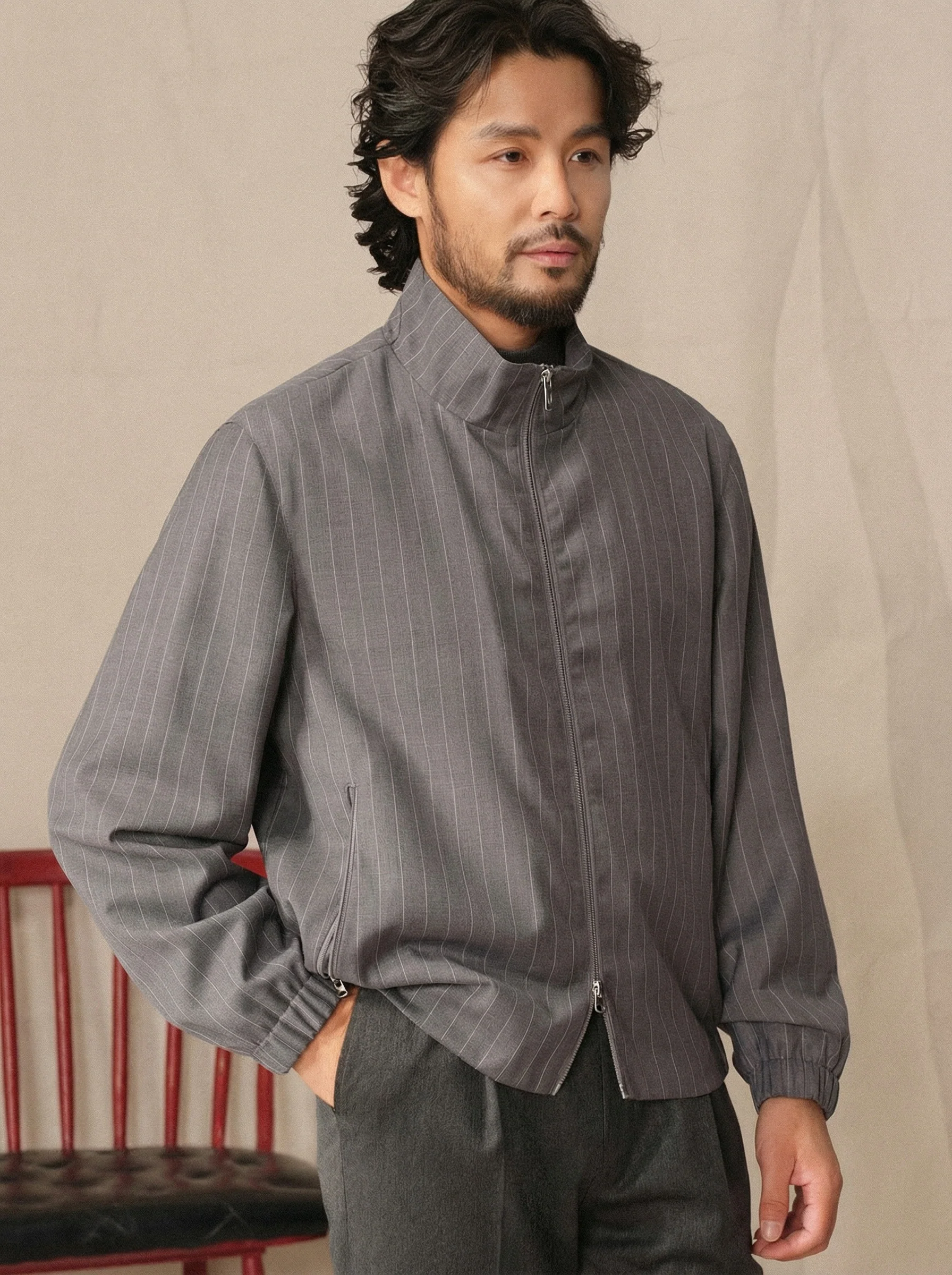 Merino Wool Stand Collar Zip Jacket - Image 3