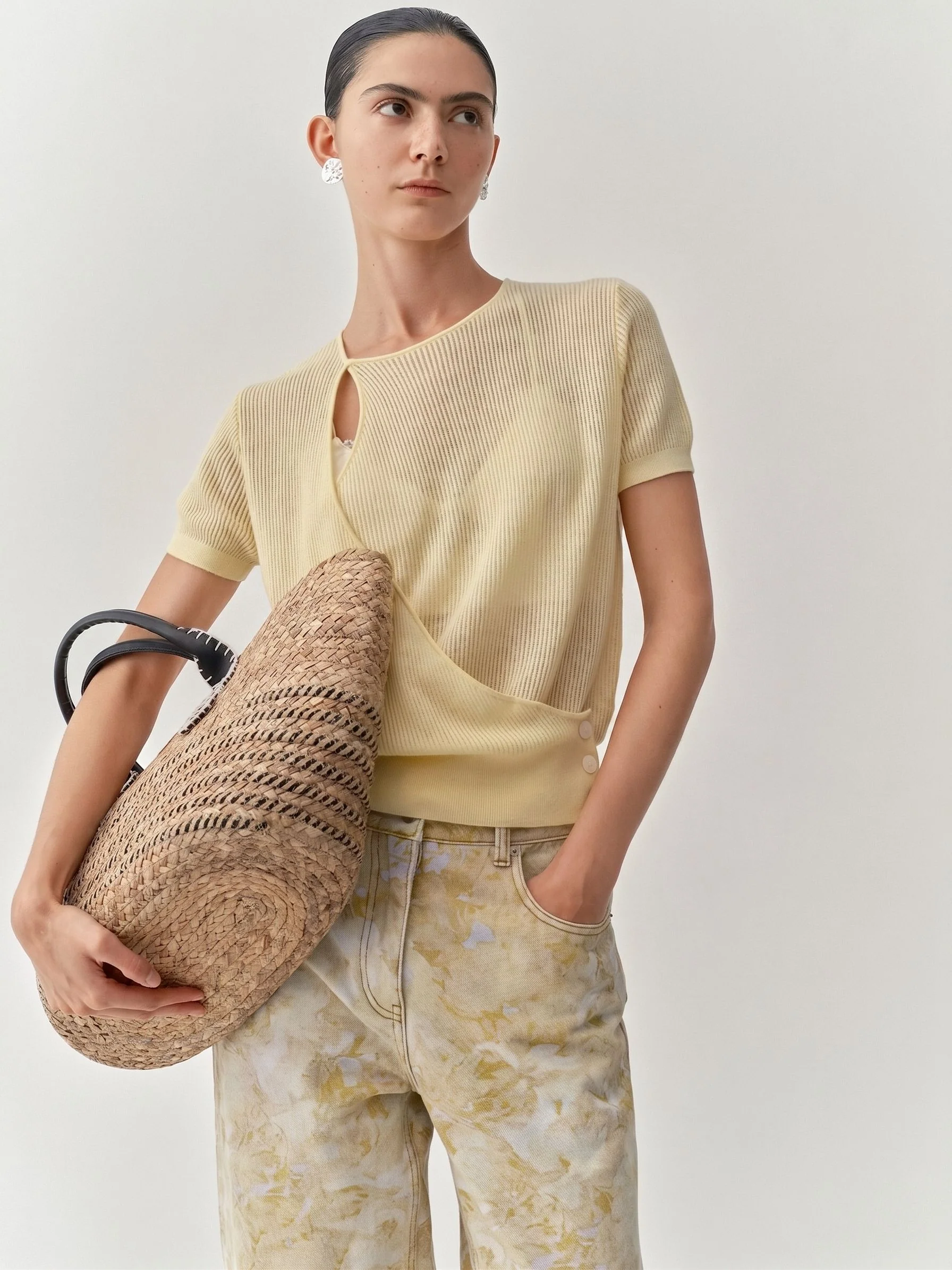 Merino Wrap Rib Knit Top