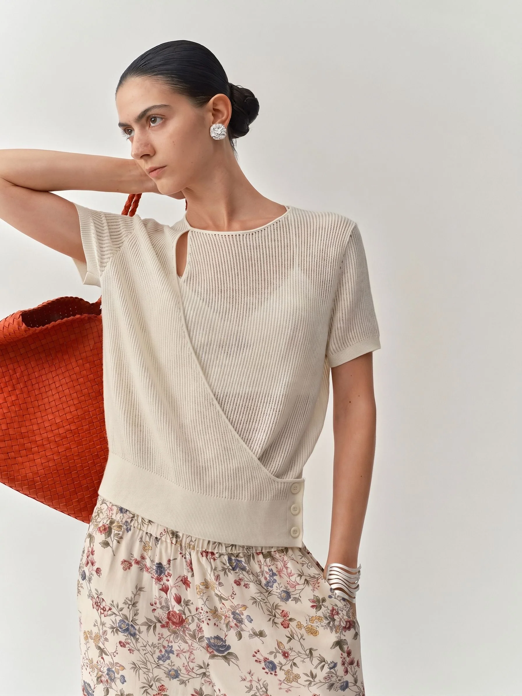 Merino Wrap Rib Knit Top - Image 3